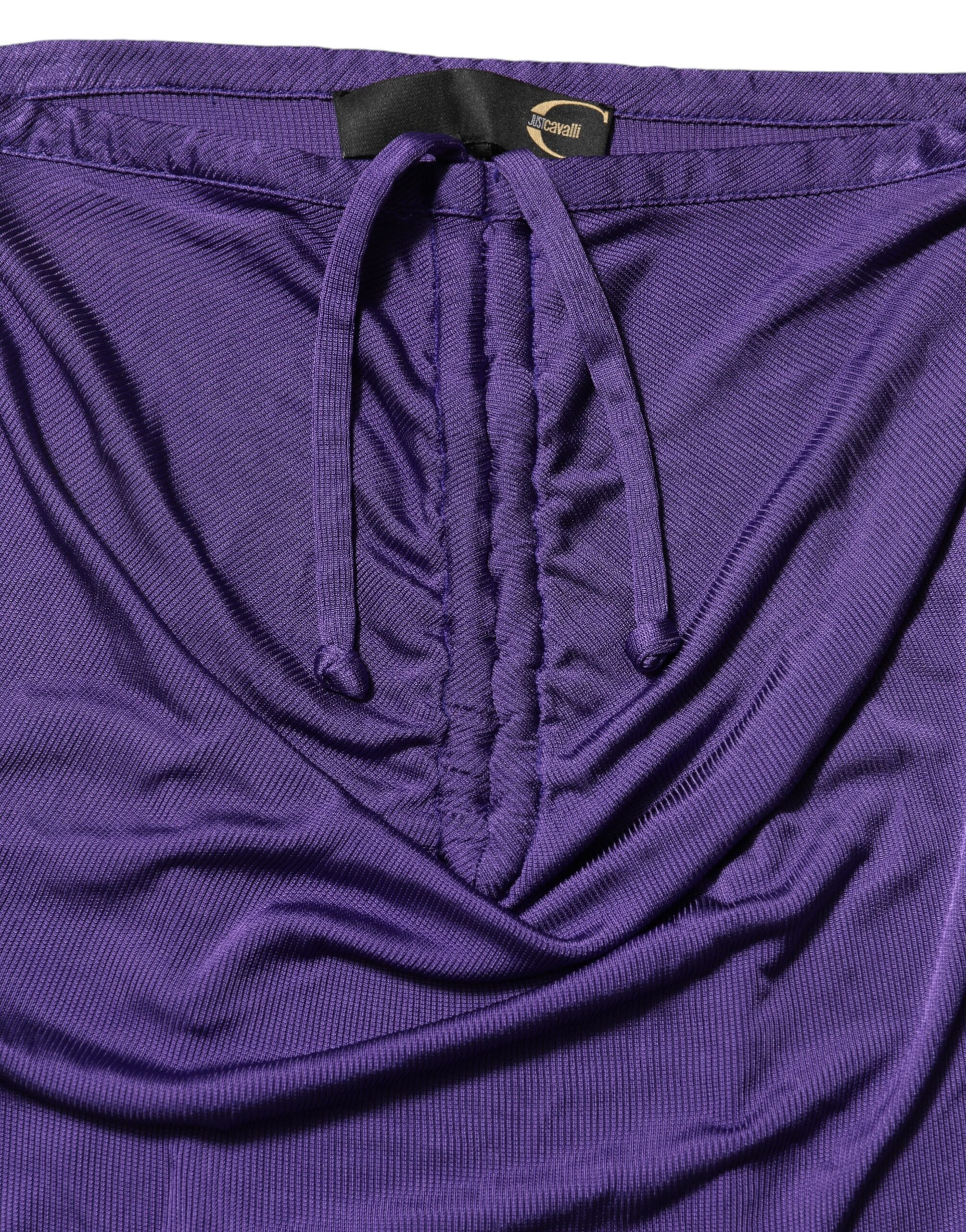 Cavalli Class Lilac Viscose Elastane Strapless Bodycon Dress