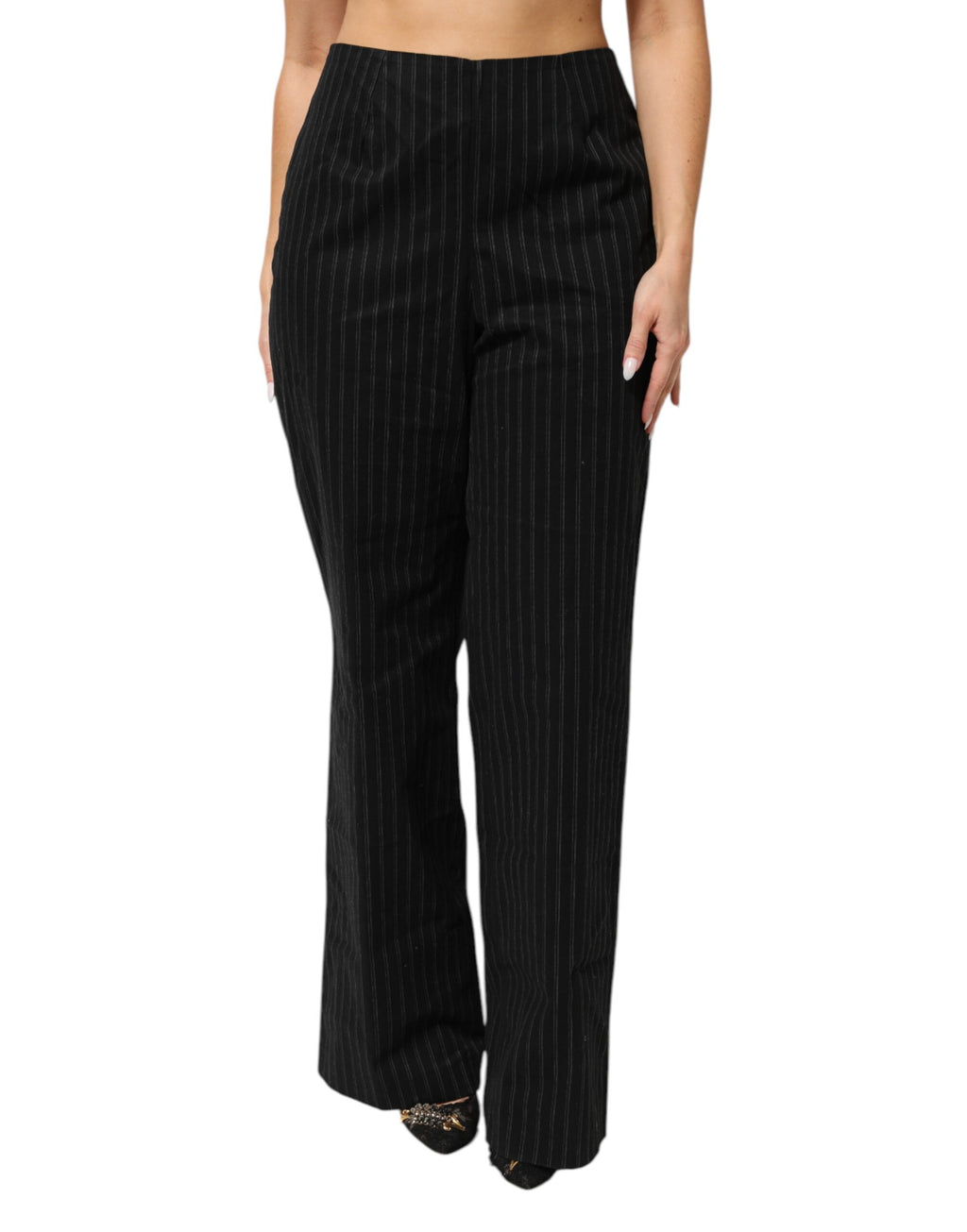 BENCIVENGA Schwarze Nadelstreifenhose aus Wollmischung mit geradem Bein