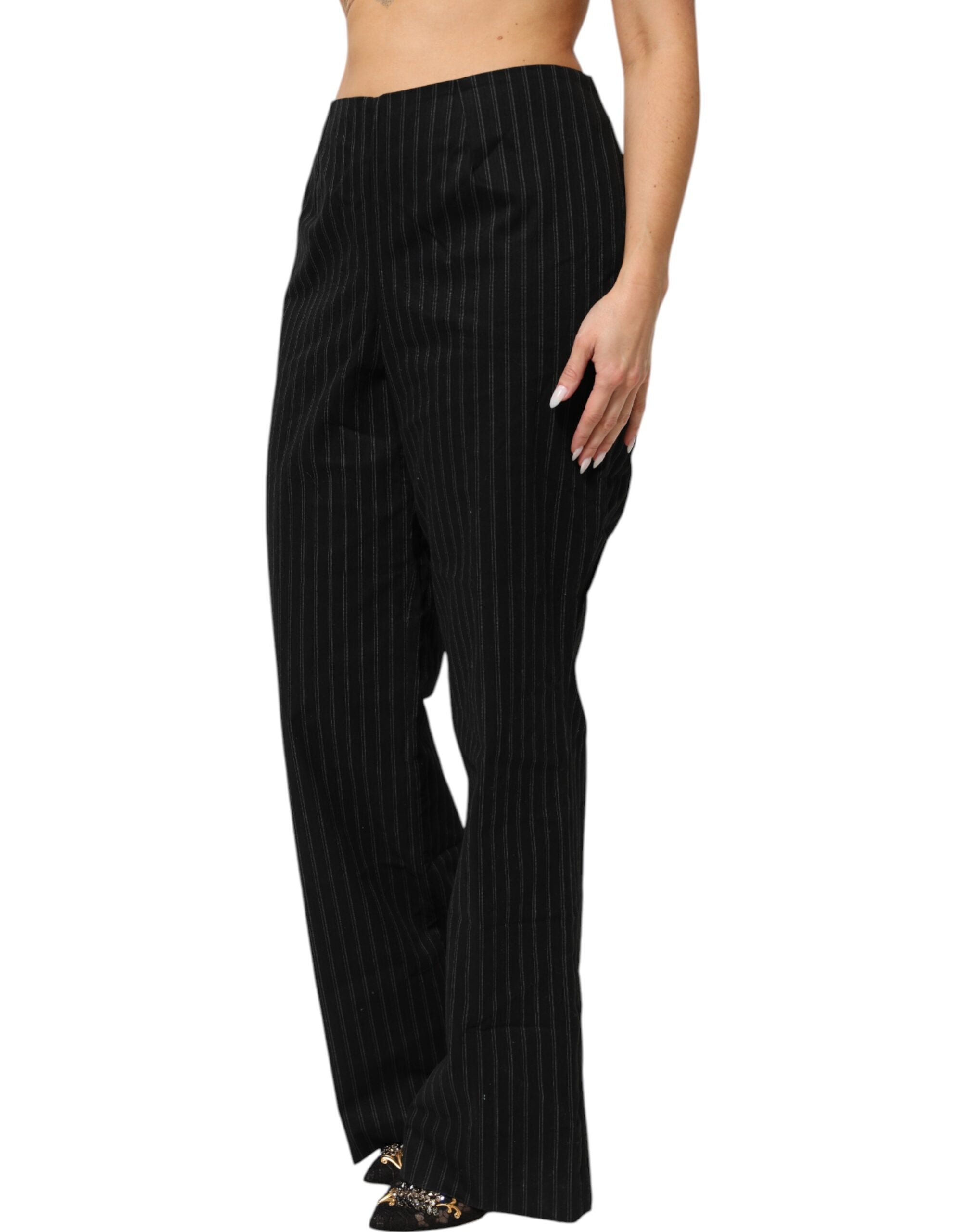 BENCIVENGA Schwarze Nadelstreifenhose aus Wollmischung mit geradem Bein