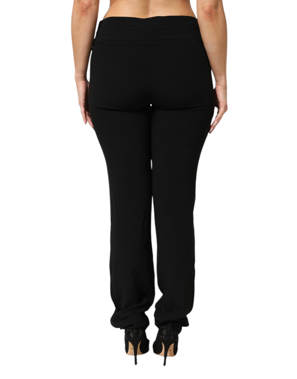 Black Viscose-Acetate Blend High Waisted Straight Leg Trousers