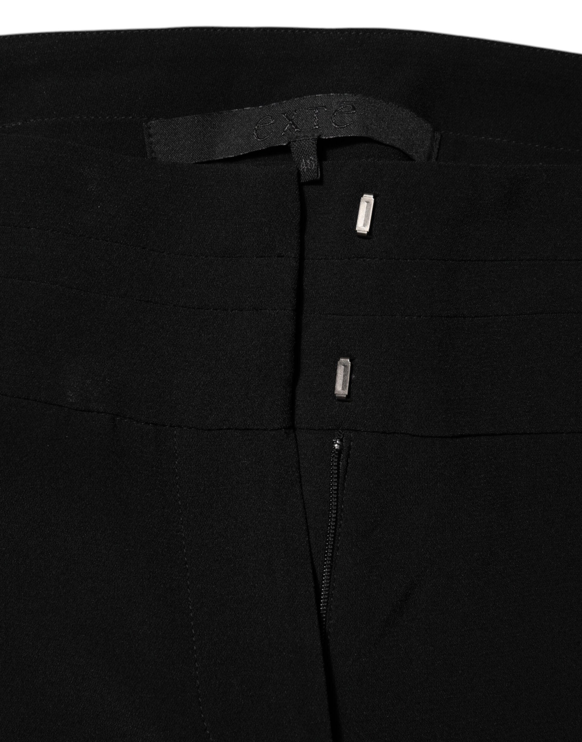 Black Viscose-Acetate Blend High Waisted Straight Leg Trousers