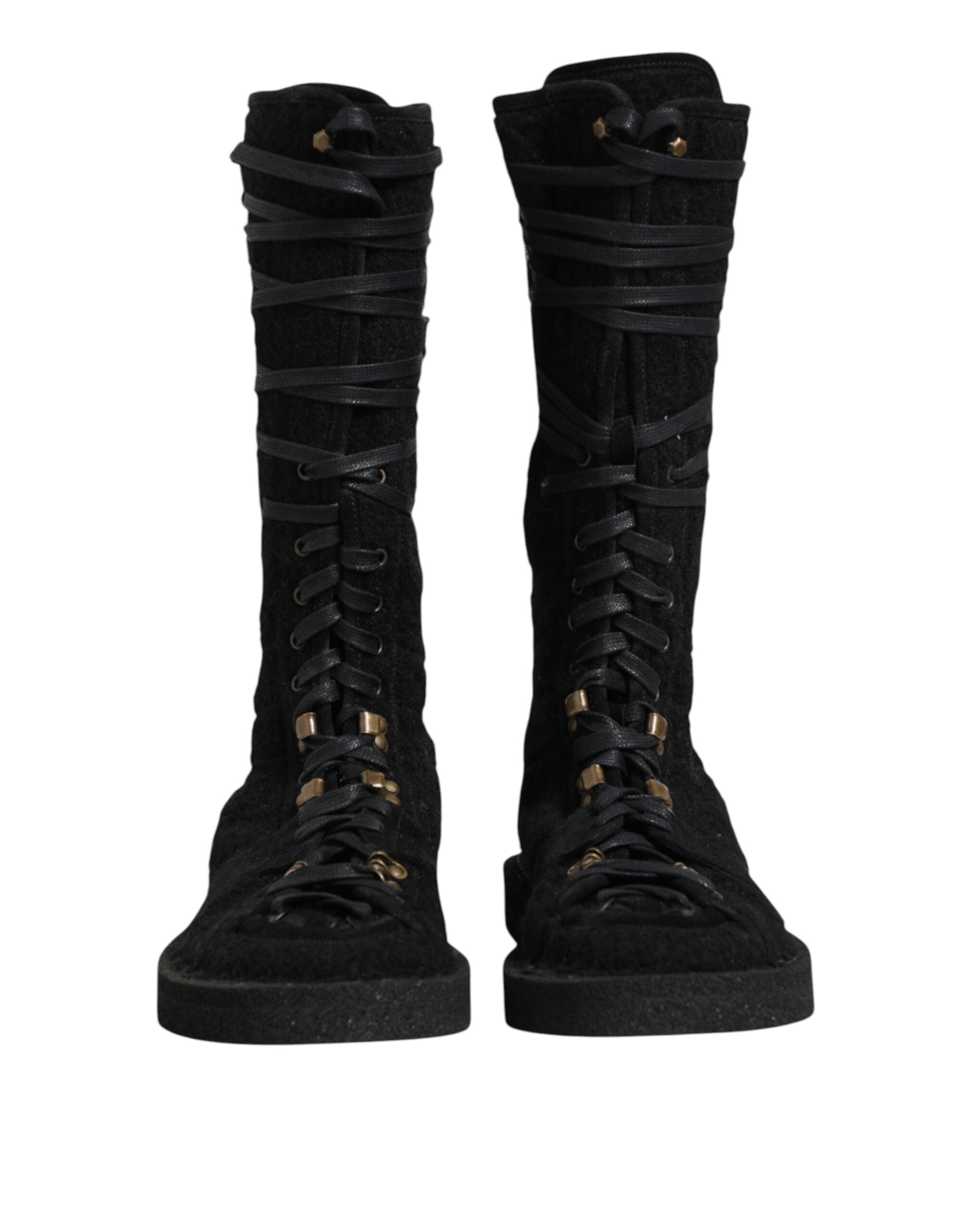 Dolce & Gabbana Black Alpaca Wool Suede Mid-Calf Boots Shoes