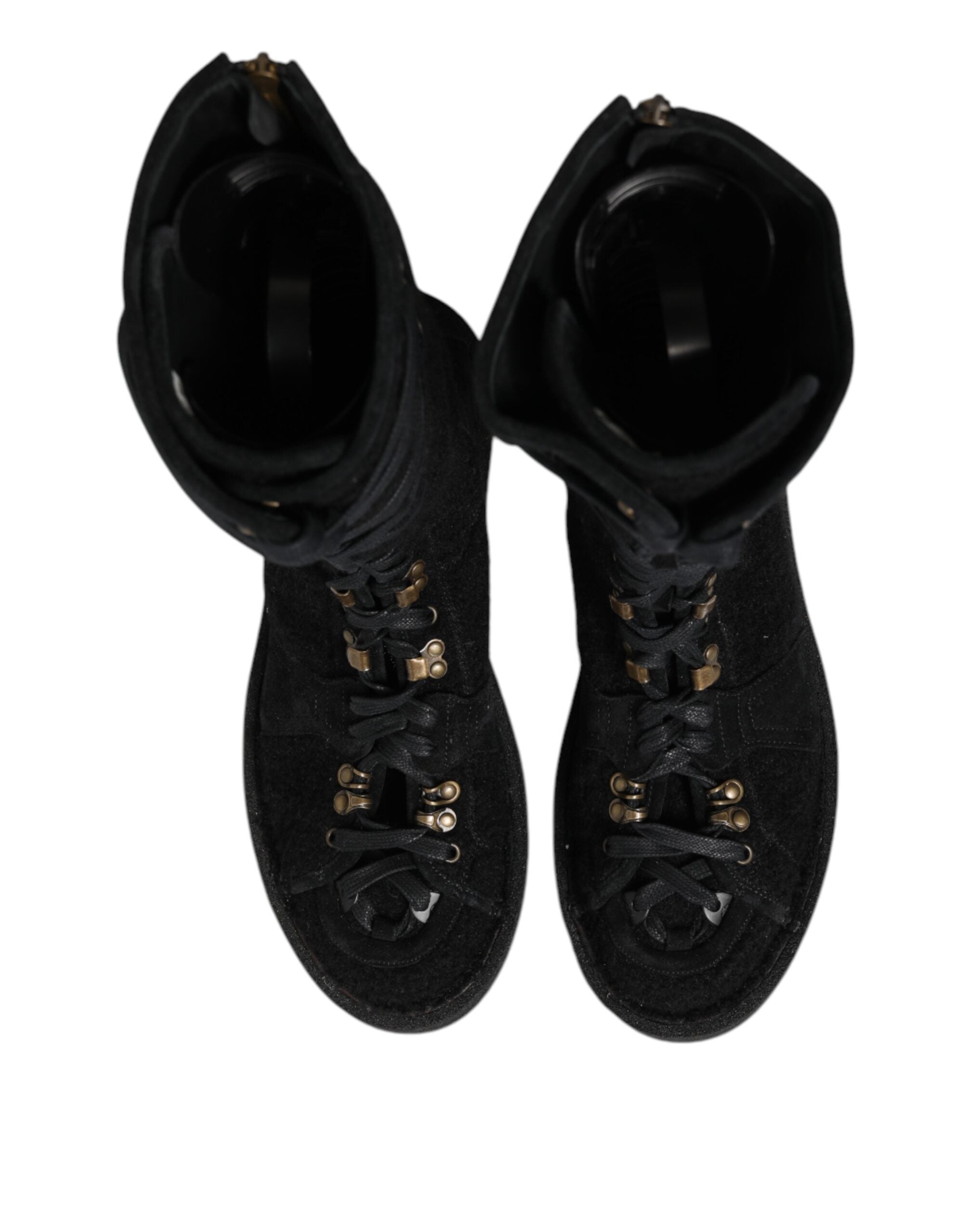 Dolce & Gabbana Black Alpaca Wool Suede Mid-Calf Boots Shoes