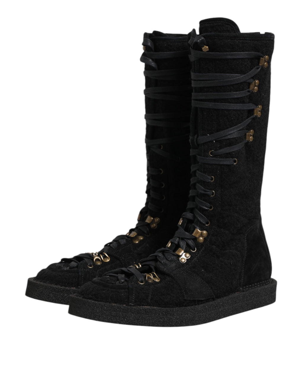 Dolce & Gabbana Black Alpaca Wool Suede Mid-Calf Boots Shoes