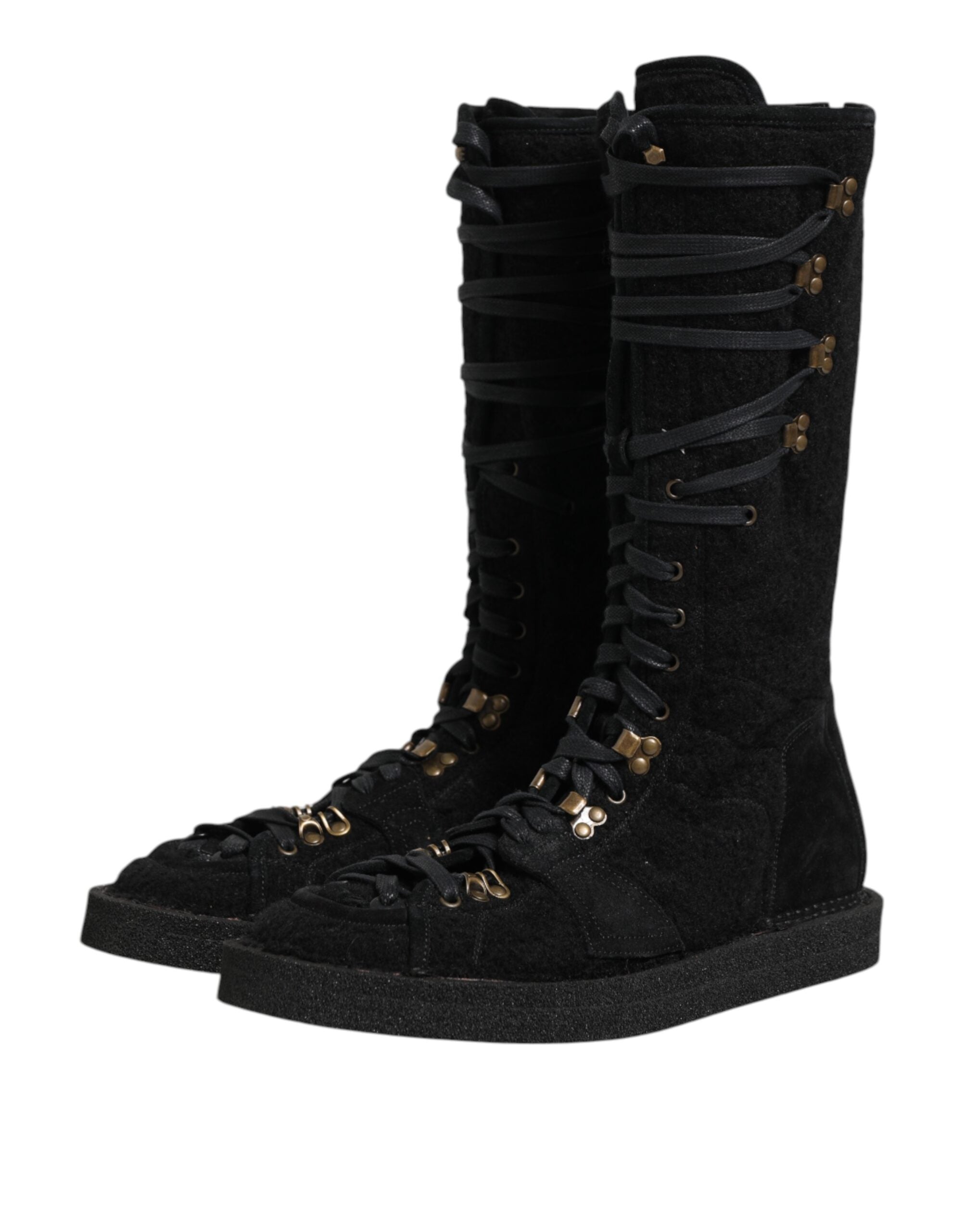 Dolce & Gabbana Black Alpaca Wool Suede Mid-Calf Boots Shoes