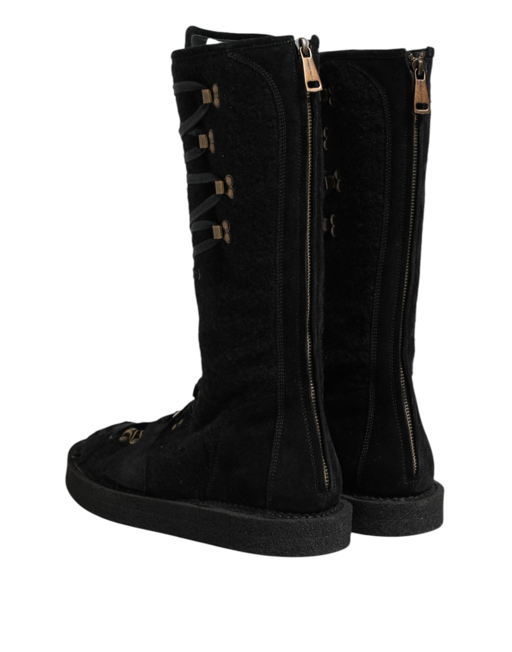Dolce & Gabbana Black Alpaca Wool Suede Mid-Calf Boots Shoes