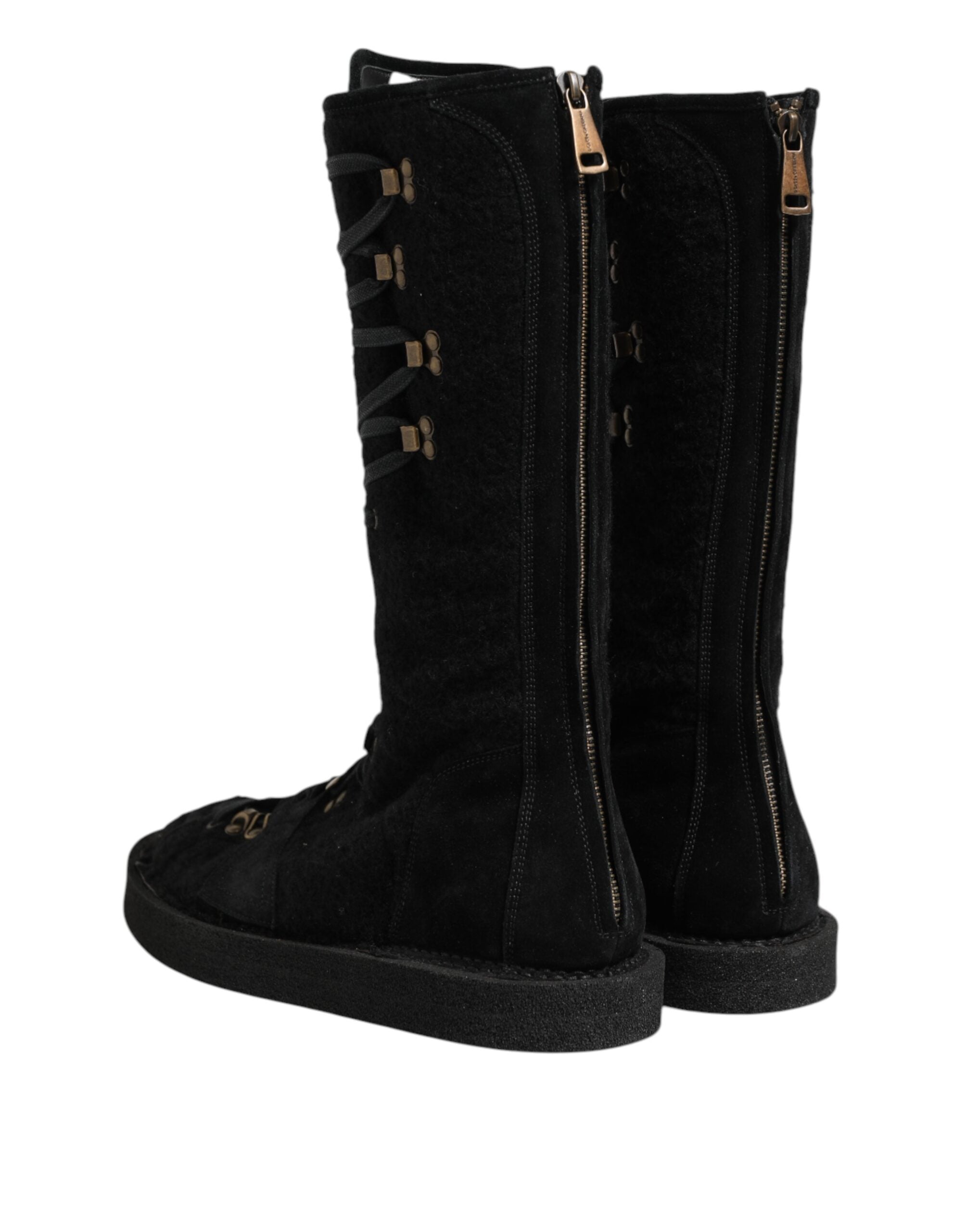 Dolce & Gabbana Black Alpaca Wool Suede Mid-Calf Boots Shoes