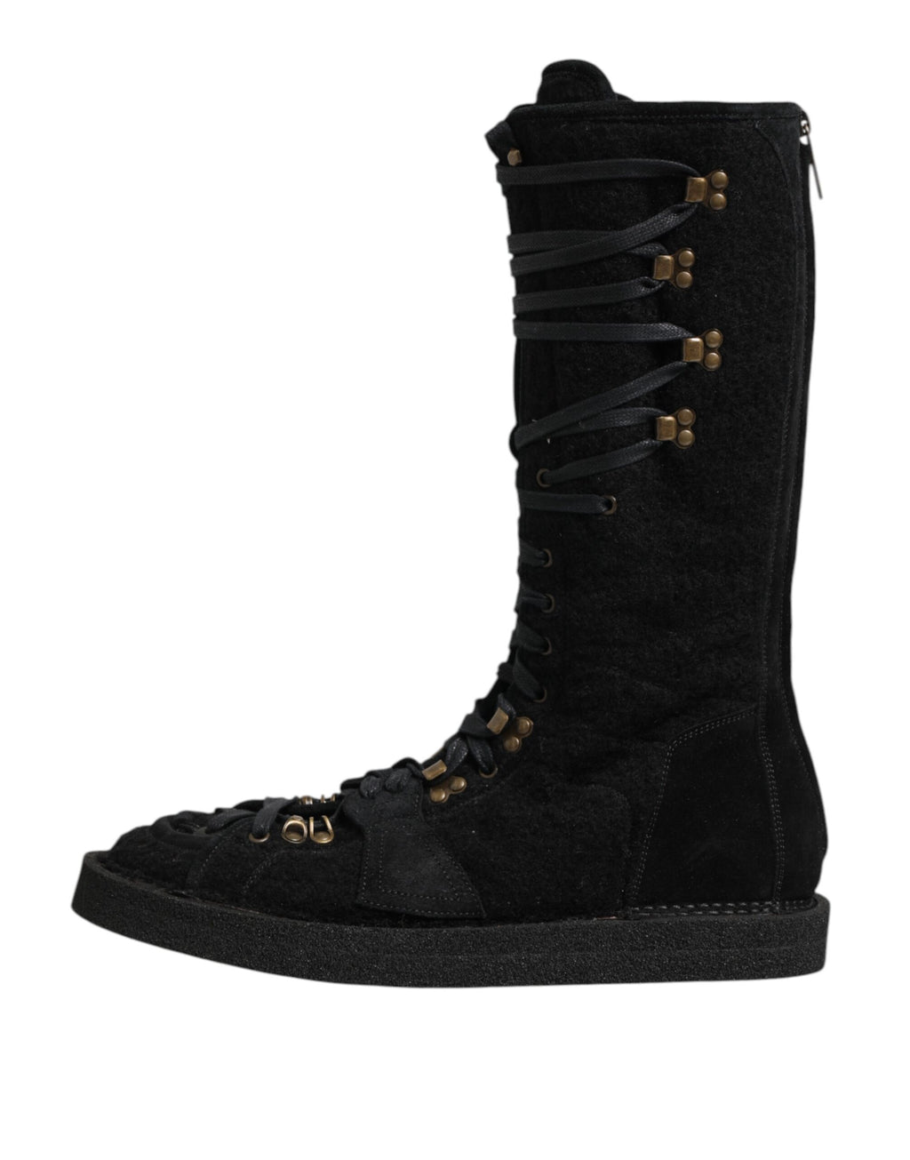 Dolce & Gabbana Black Alpaca Wool Suede Mid-Calf Boots Shoes