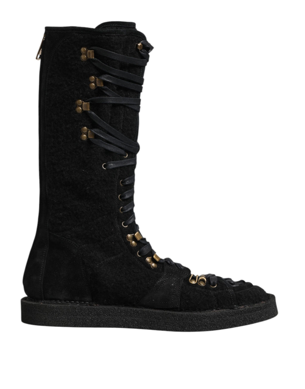 Dolce & Gabbana Black Alpaca Wool Suede Mid-Calf Boots Shoes