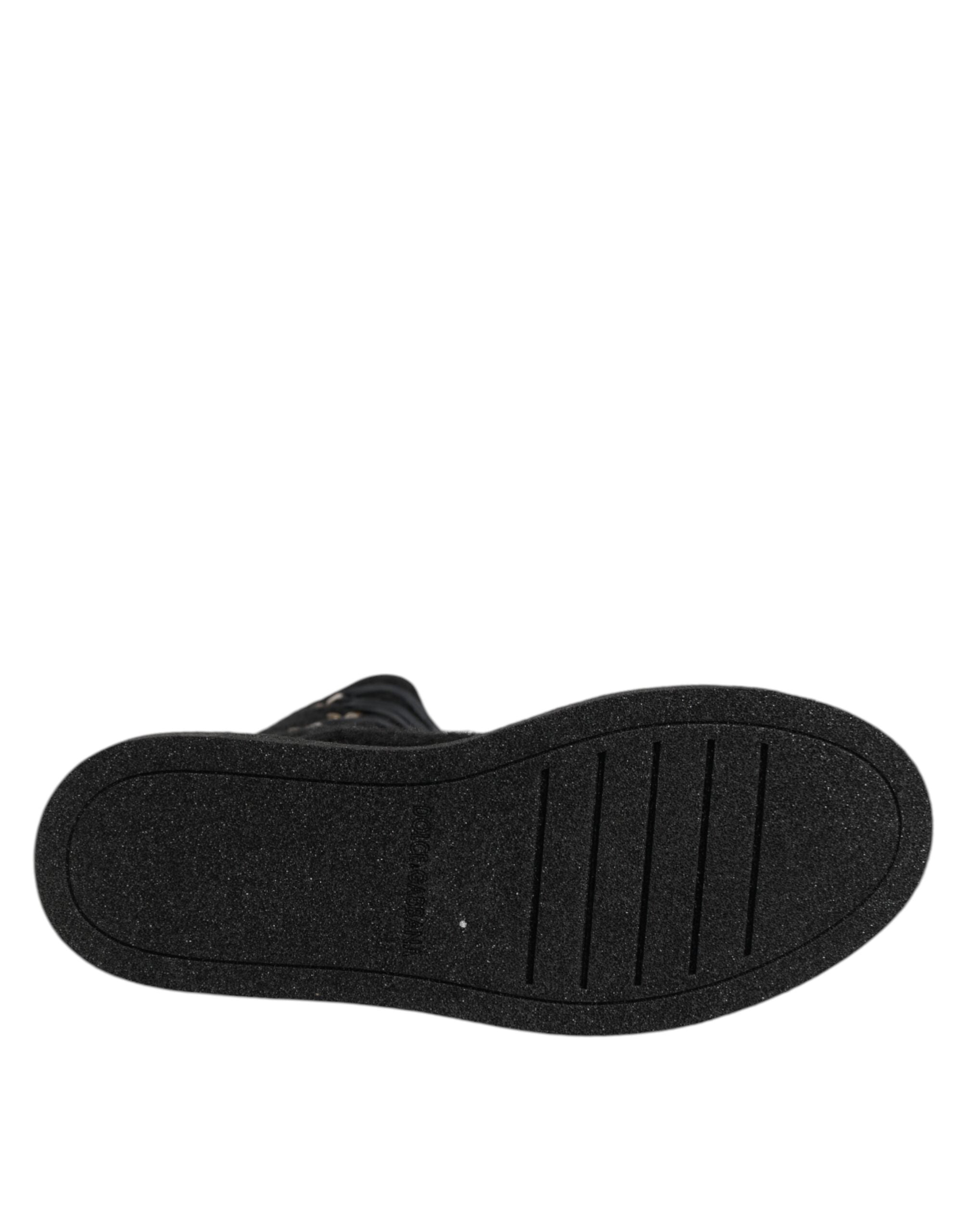 Dolce & Gabbana Black Alpaca Wool Suede Mid-Calf Boots Shoes