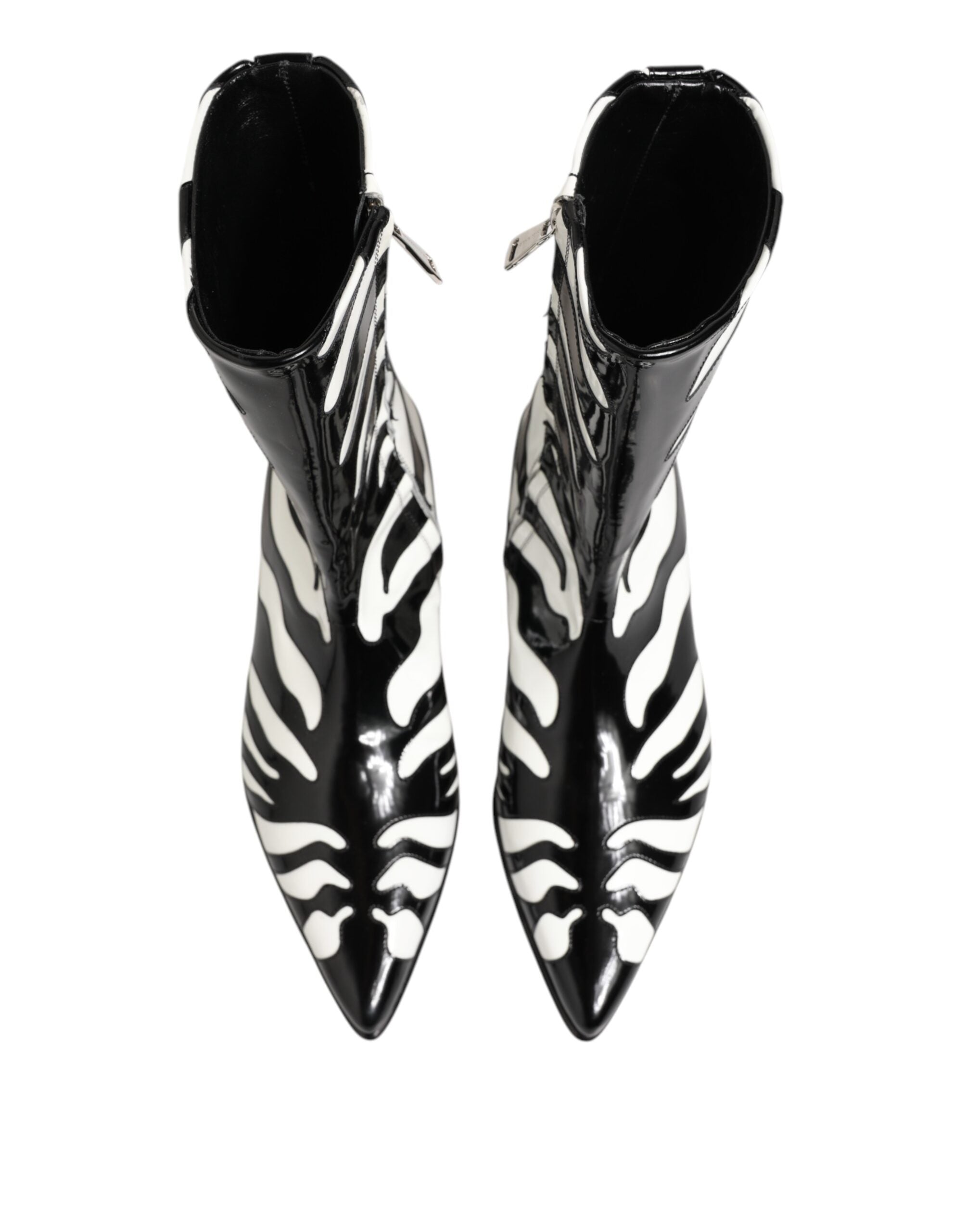 Dolce & Gabbana Schwarz Weiß Zebra Leder Mid Calf Stiefel Schuhe