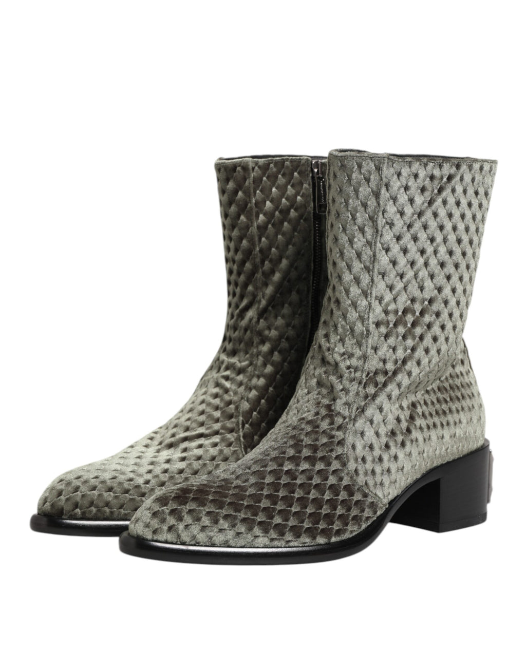 Dolce & Gabbana Graue Baumwolle Samt Mid Calf Kurze Stiefel Schuhe