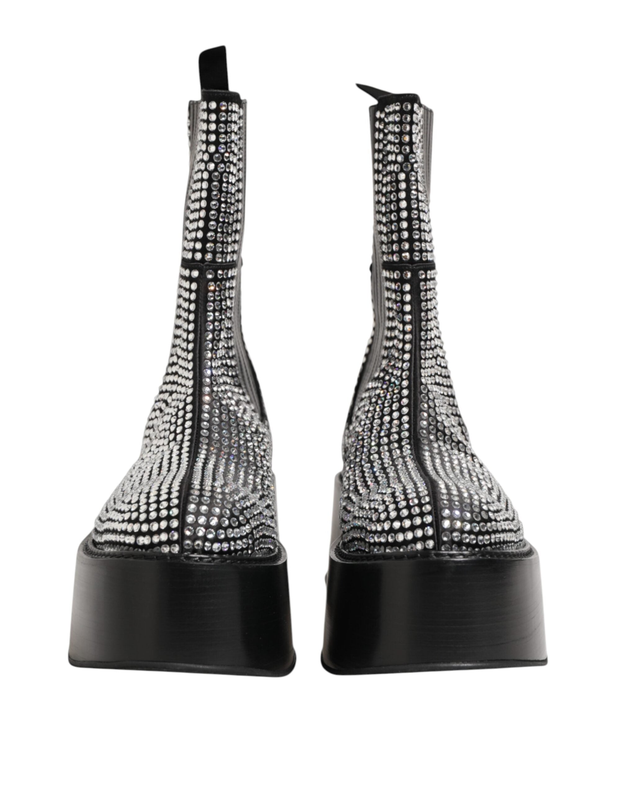 Dolce & Gabbana Schwarz Crystal Strass Mid Calf Kurze Stiefel Schuhe
