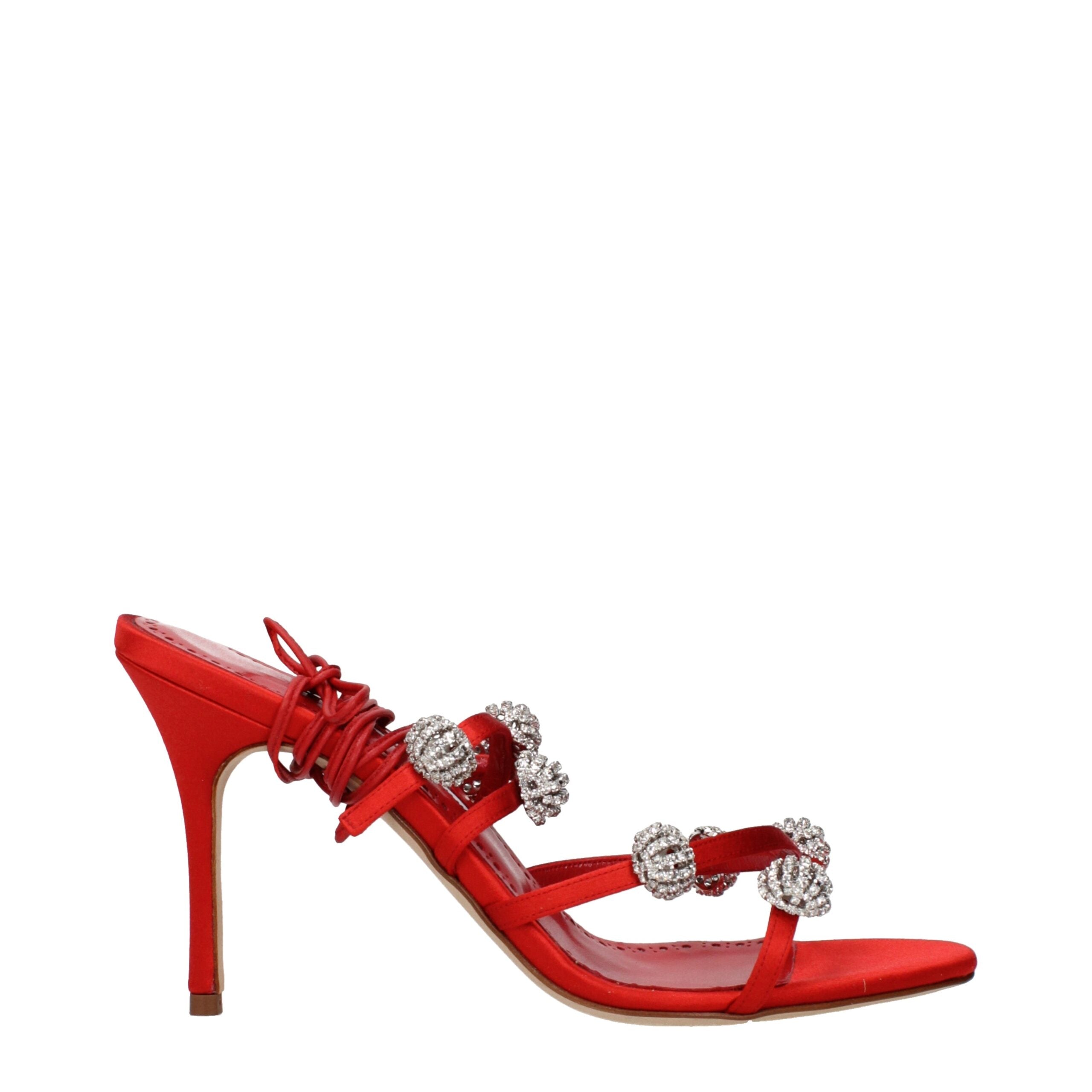 Manolo Blahnik Red Satin Stiletto Sandals