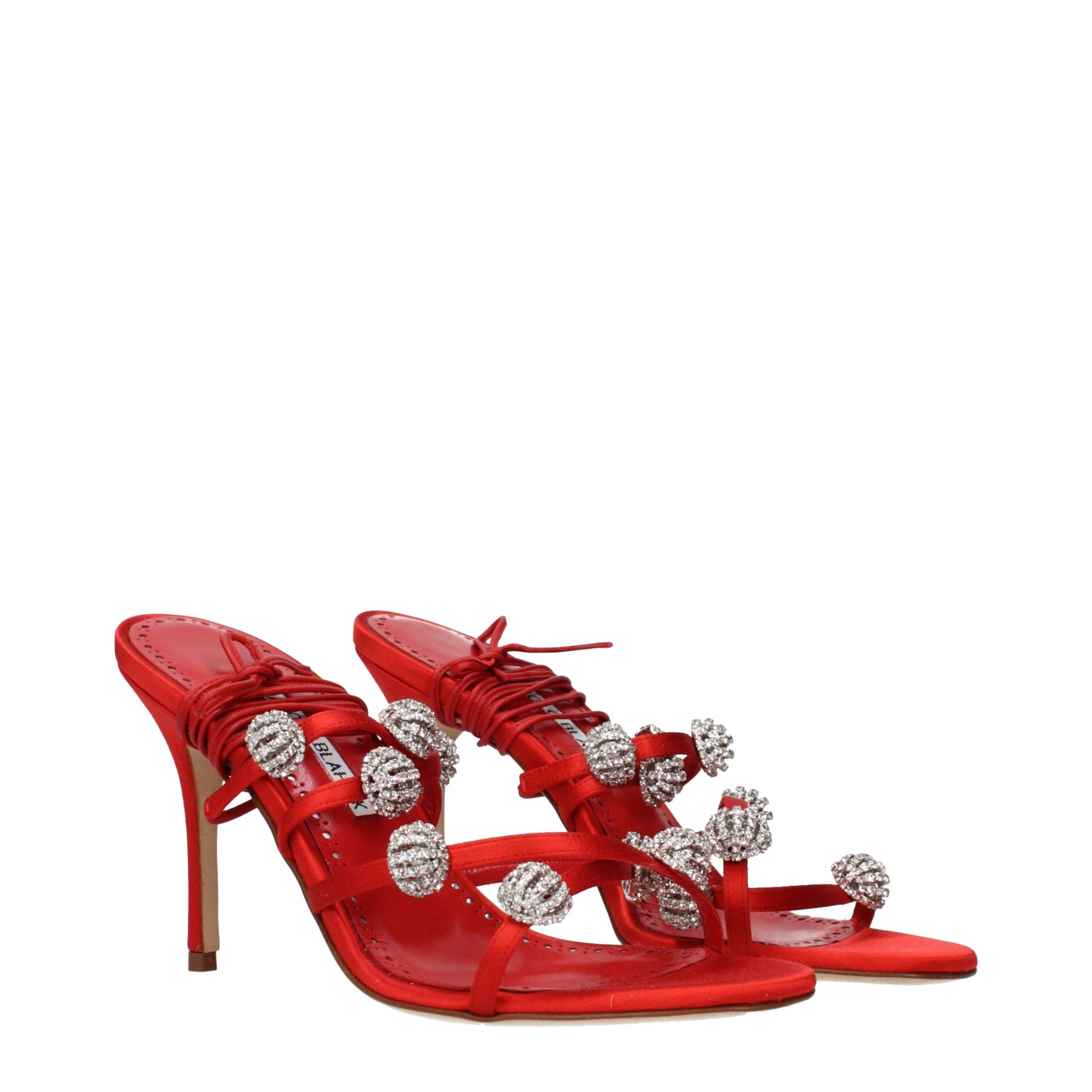 Manolo Blahnik Red Satin Stiletto Sandals