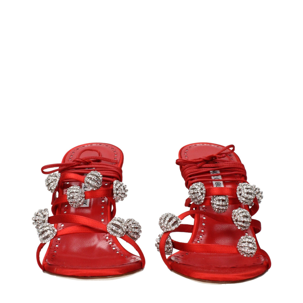 Manolo Blahnik Red Satin Stiletto Sandals