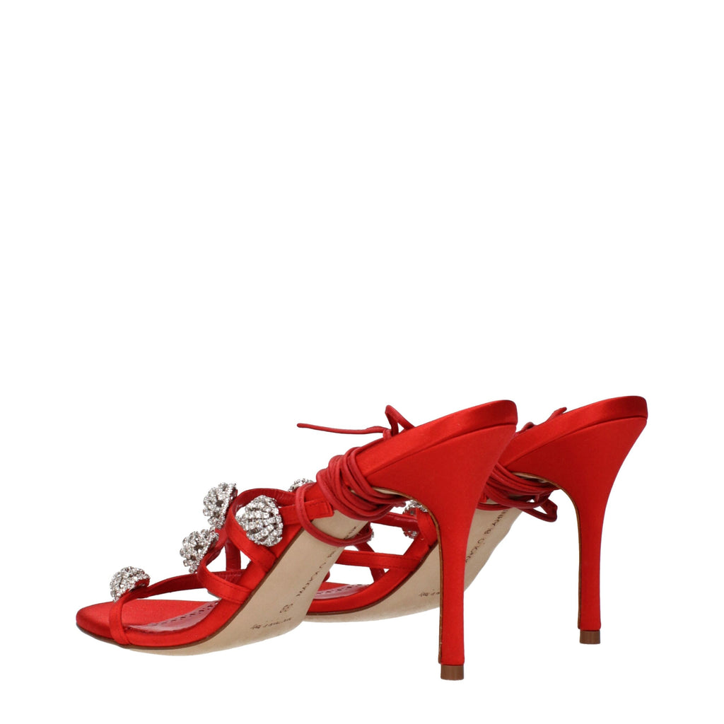 Manolo Blahnik Red Satin Stiletto Sandals