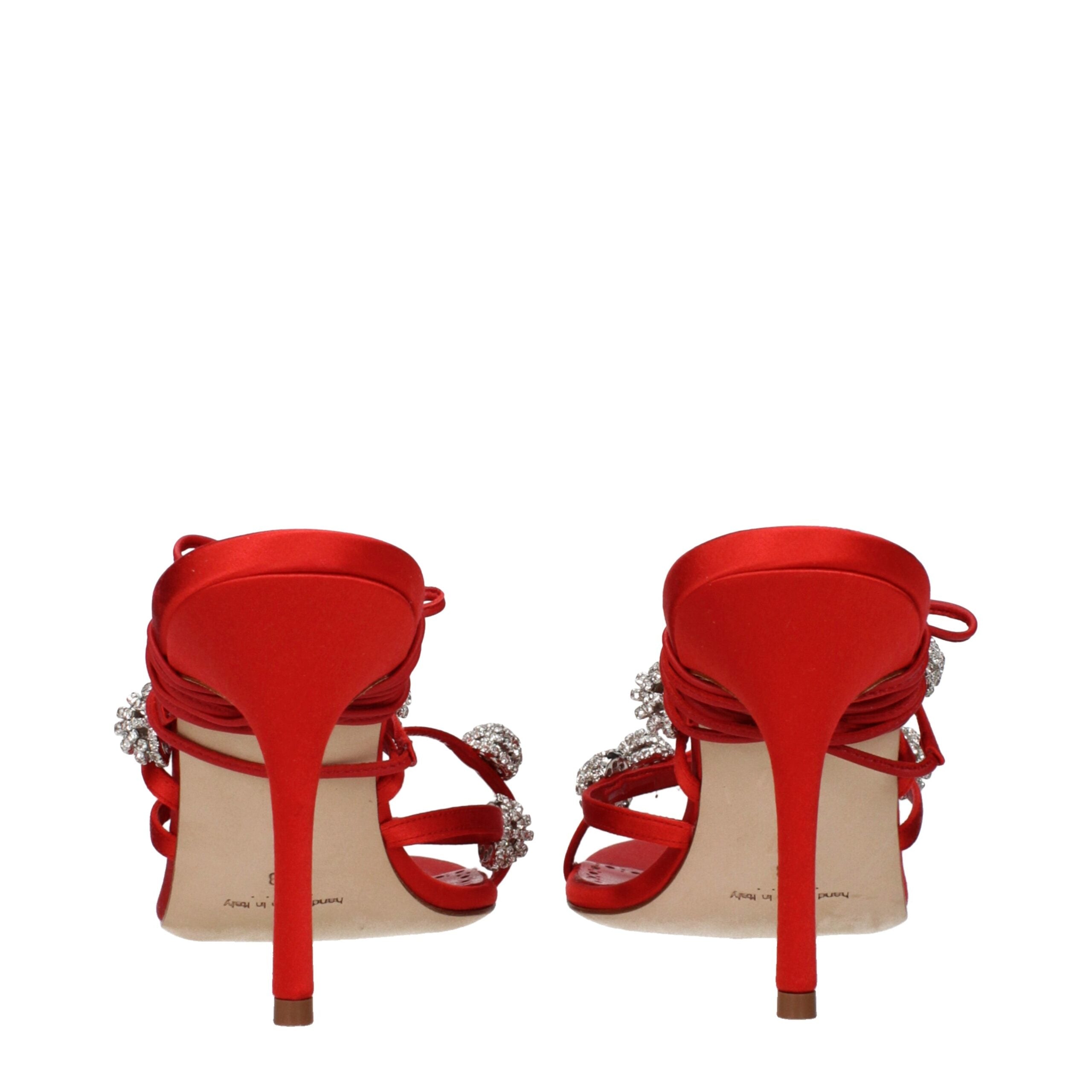 Manolo Blahnik Red Satin Stiletto Sandals