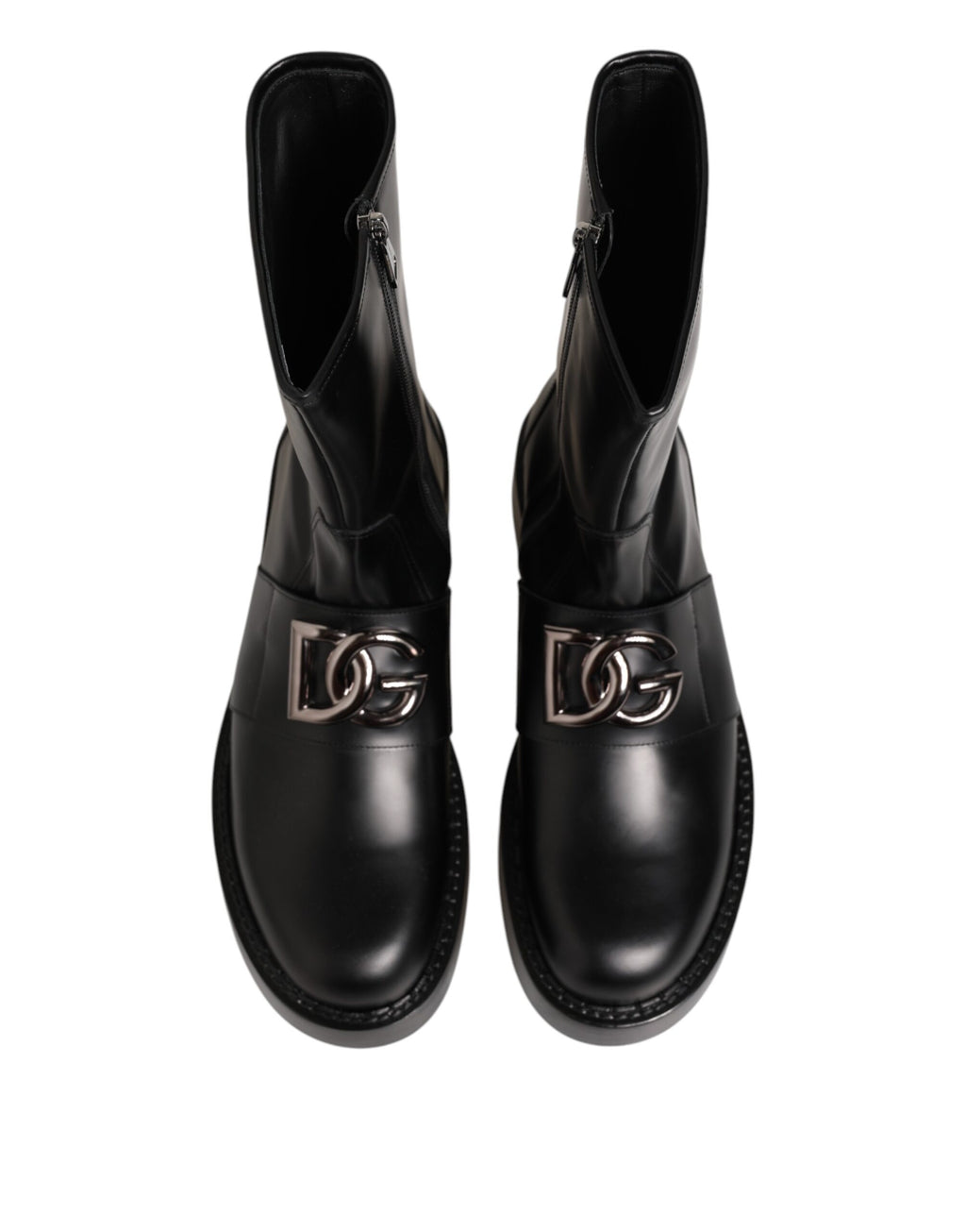 Dolce & Gabbana Schwarze Logo-Plakette Mid Calf Biker Boots Schuhe
