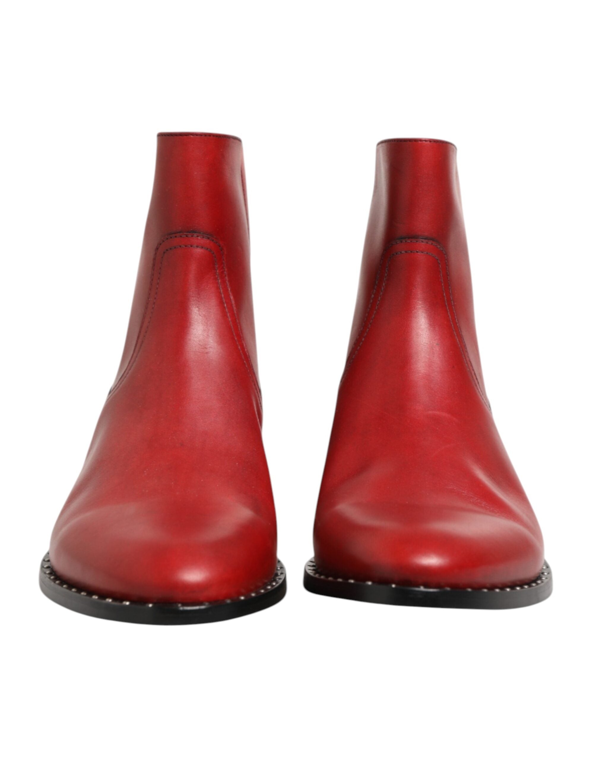 Dolce & Gabbana Rote beschlagene kurze Chelsea-Stiefel Schuhe