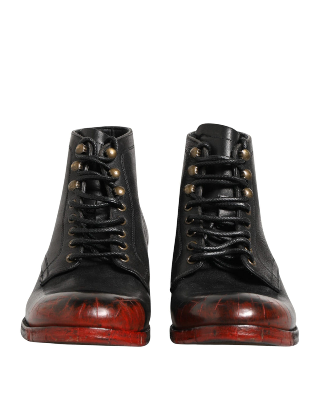 Dolce & Gabbana Black Red Lace-Up Ankle Boots Short Boots Shoes