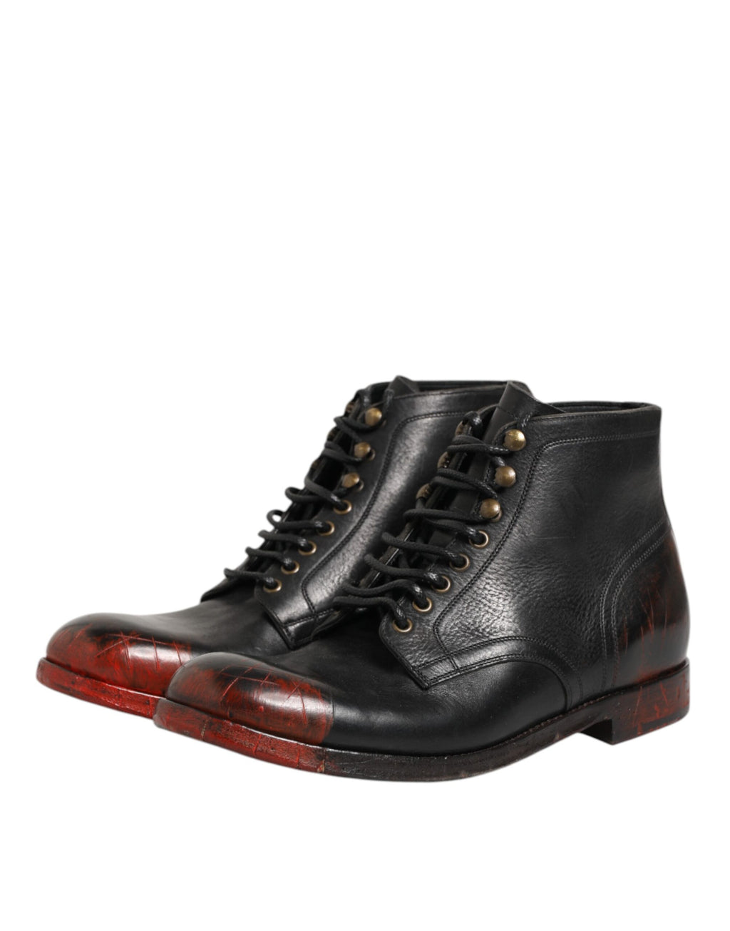 Dolce & Gabbana Black Red Lace-Up Ankle Boots Short Boots Shoes