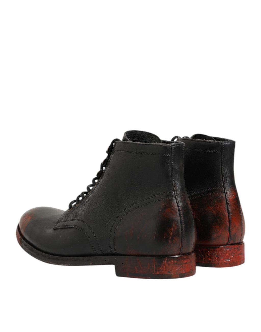 Dolce & Gabbana Black Red Lace-Up Ankle Boots Short Boots Shoes