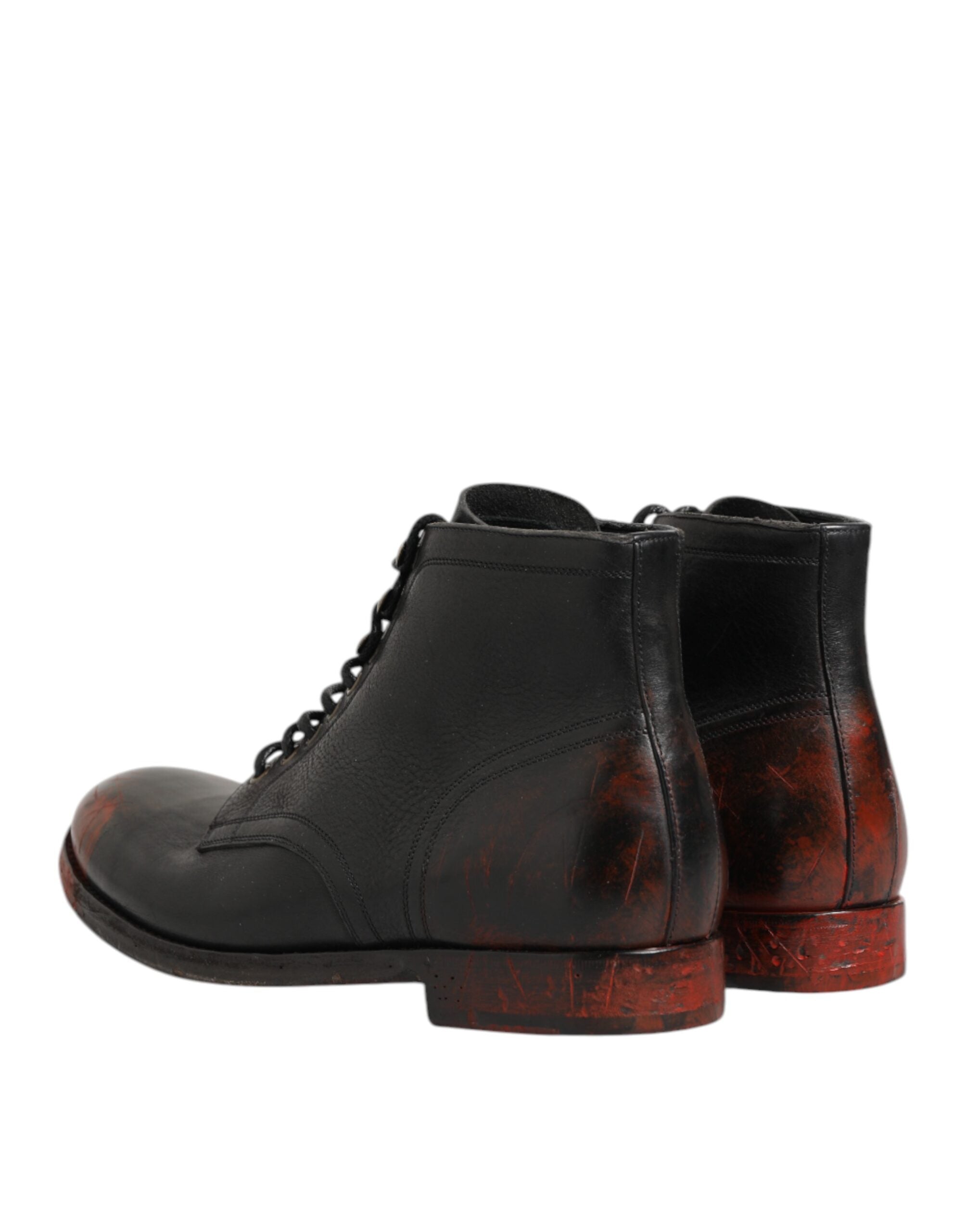 Dolce & Gabbana Black Red Lace-Up Ankle Boots Short Boots Shoes
