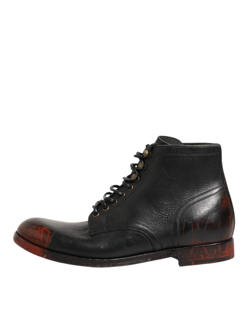 Dolce & Gabbana Black Red Lace-Up Ankle Boots Short Boots Shoes