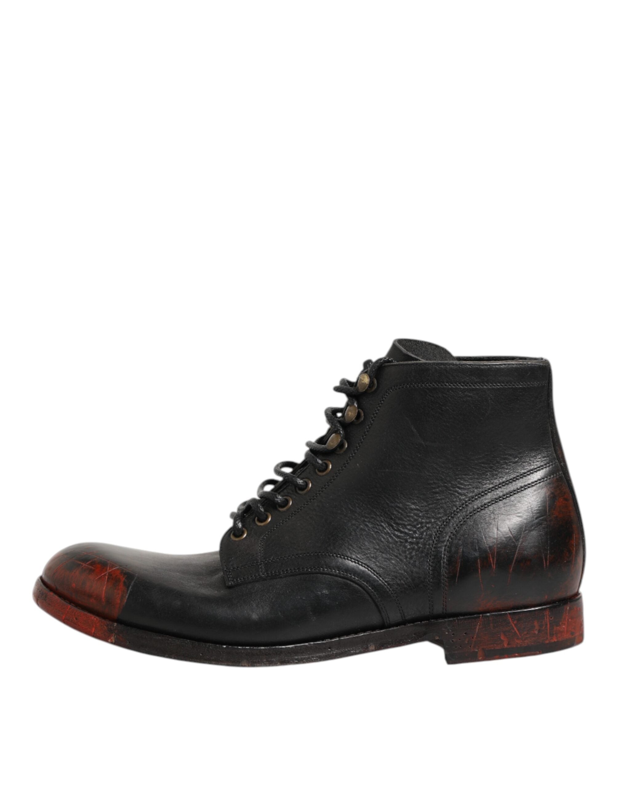 Dolce & Gabbana Black Red Lace-Up Ankle Boots Short Boots Shoes