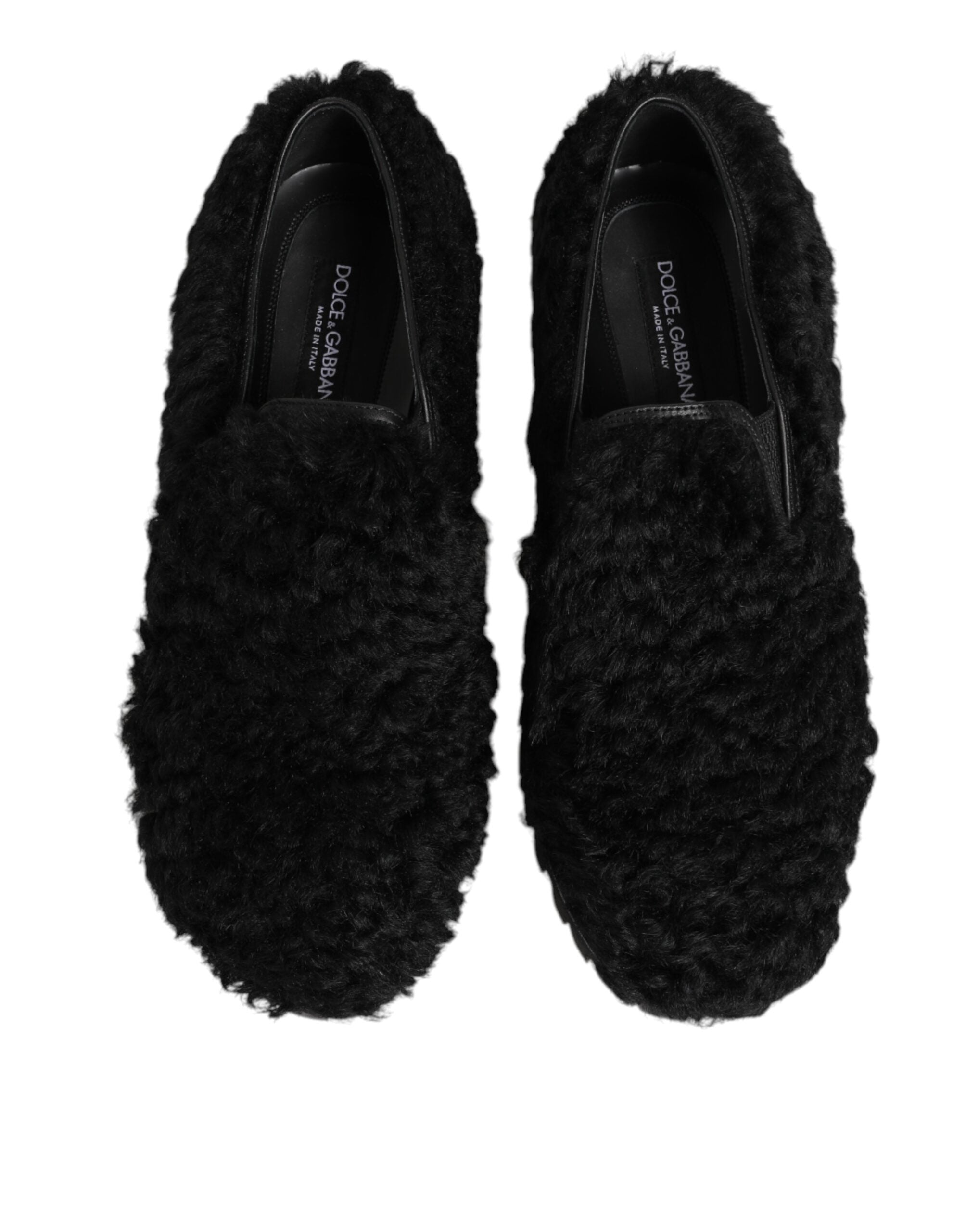 Dolce & Gabbana Dress Black Fur Leather Slippers Men's Shoes