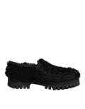 Dolce & Gabbana Kleid Schwarz Pelz Leder Hausschuhe Männer Schuhe