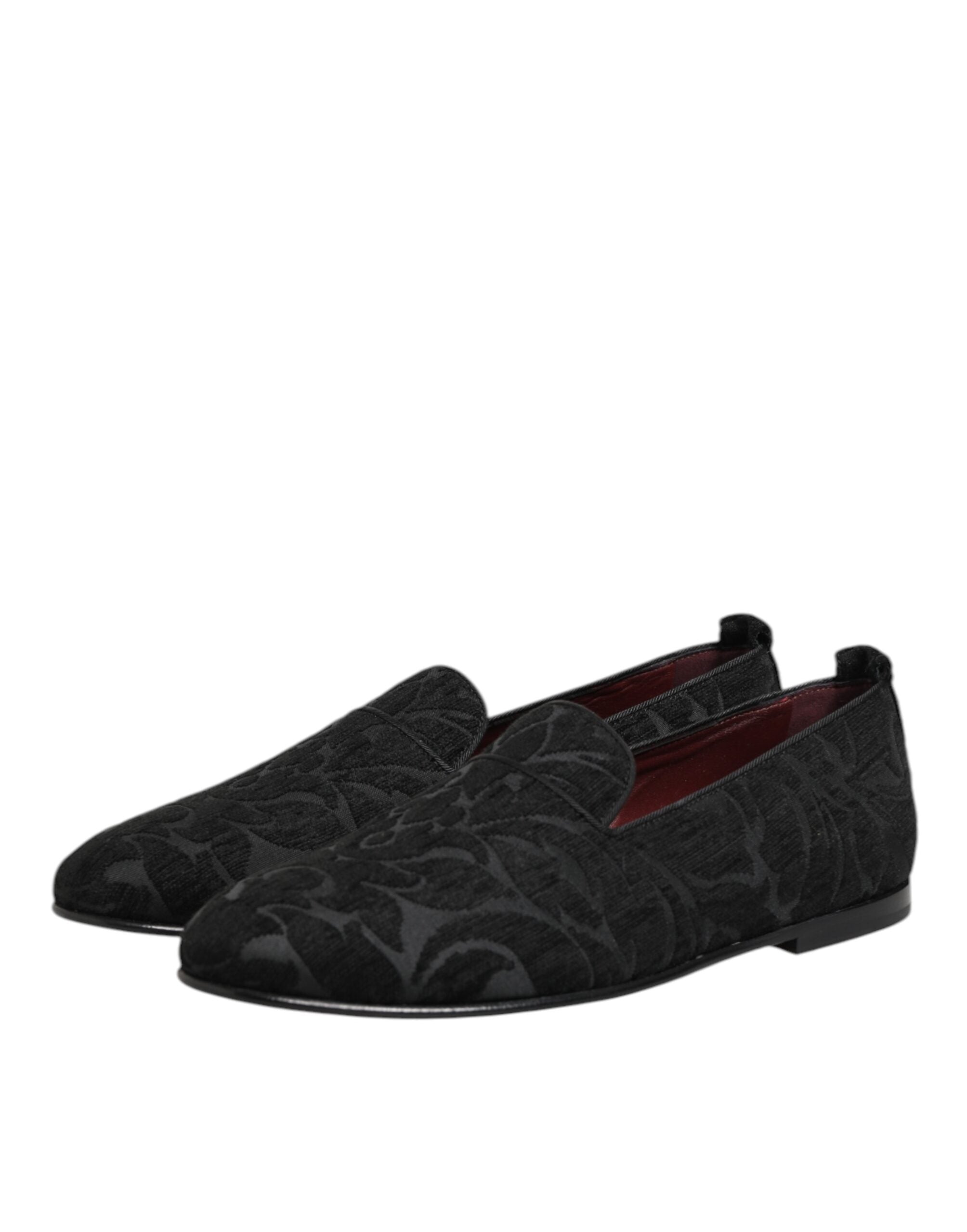 Dolce & Gabbana Black Brocade Loafers Slip On Men's Dress Shoes
