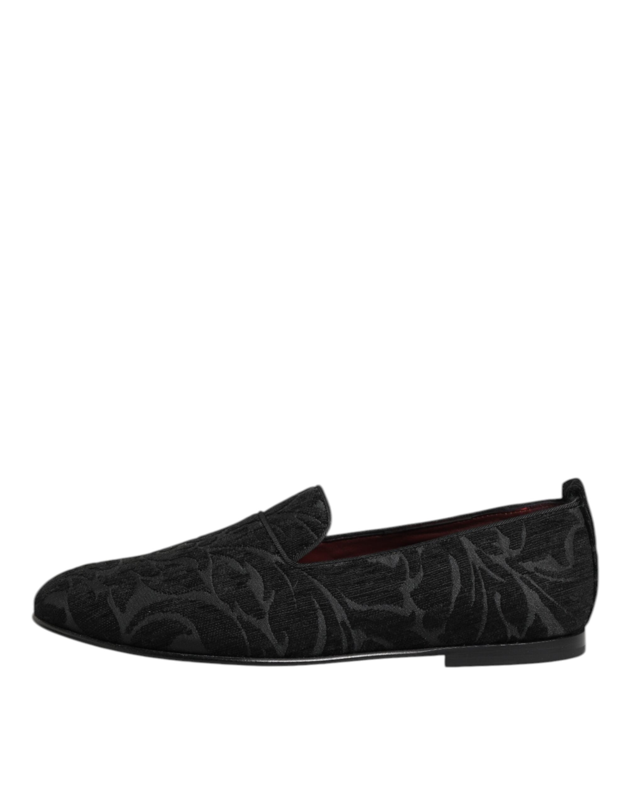 Dolce & Gabbana Black Brocade Loafers Slip On Men's Dress Shoes