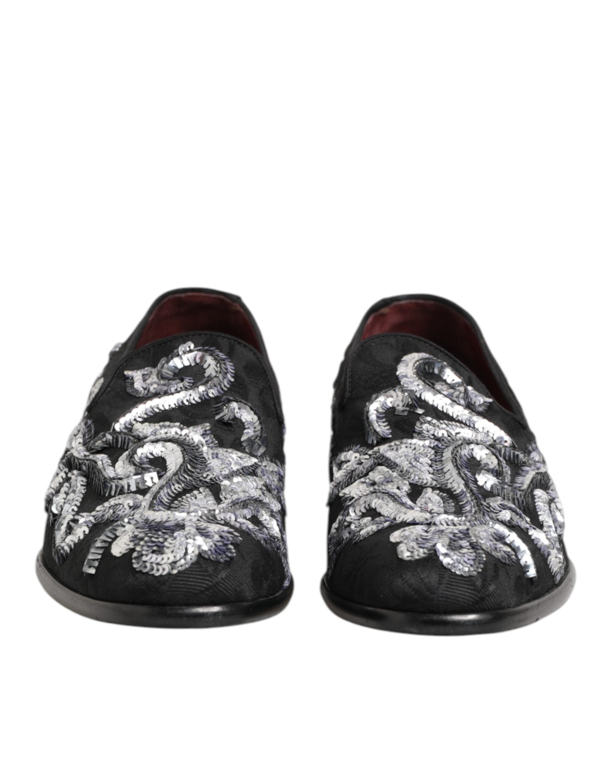 Dolce & Gabbana Black Silver Sequin Loafers Men's Dress Shoes