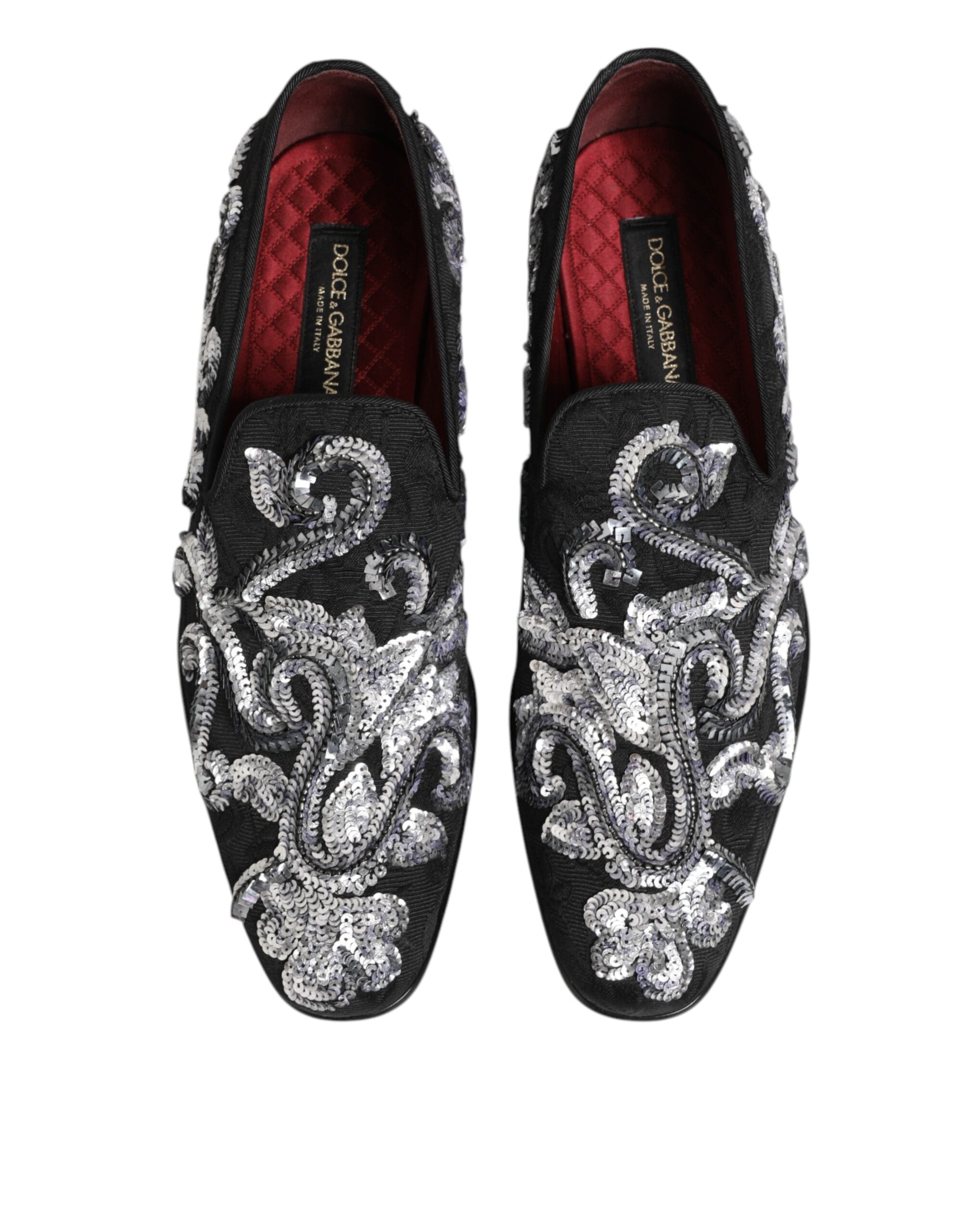 Dolce & Gabbana Black Silver Sequin Loafers Men's Dress Shoes