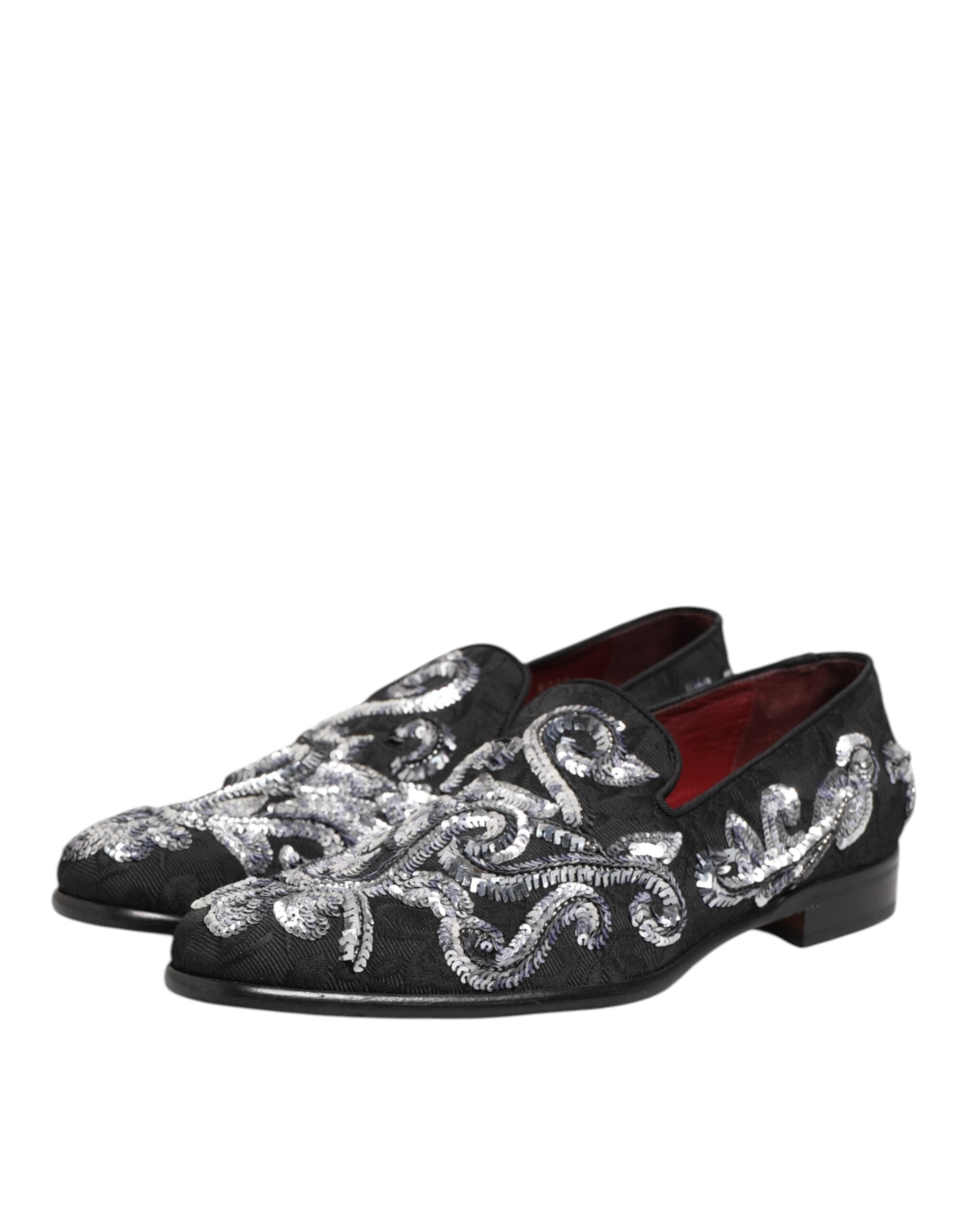 Dolce & Gabbana Black Silver Sequin Loafers Men's Dress Shoes