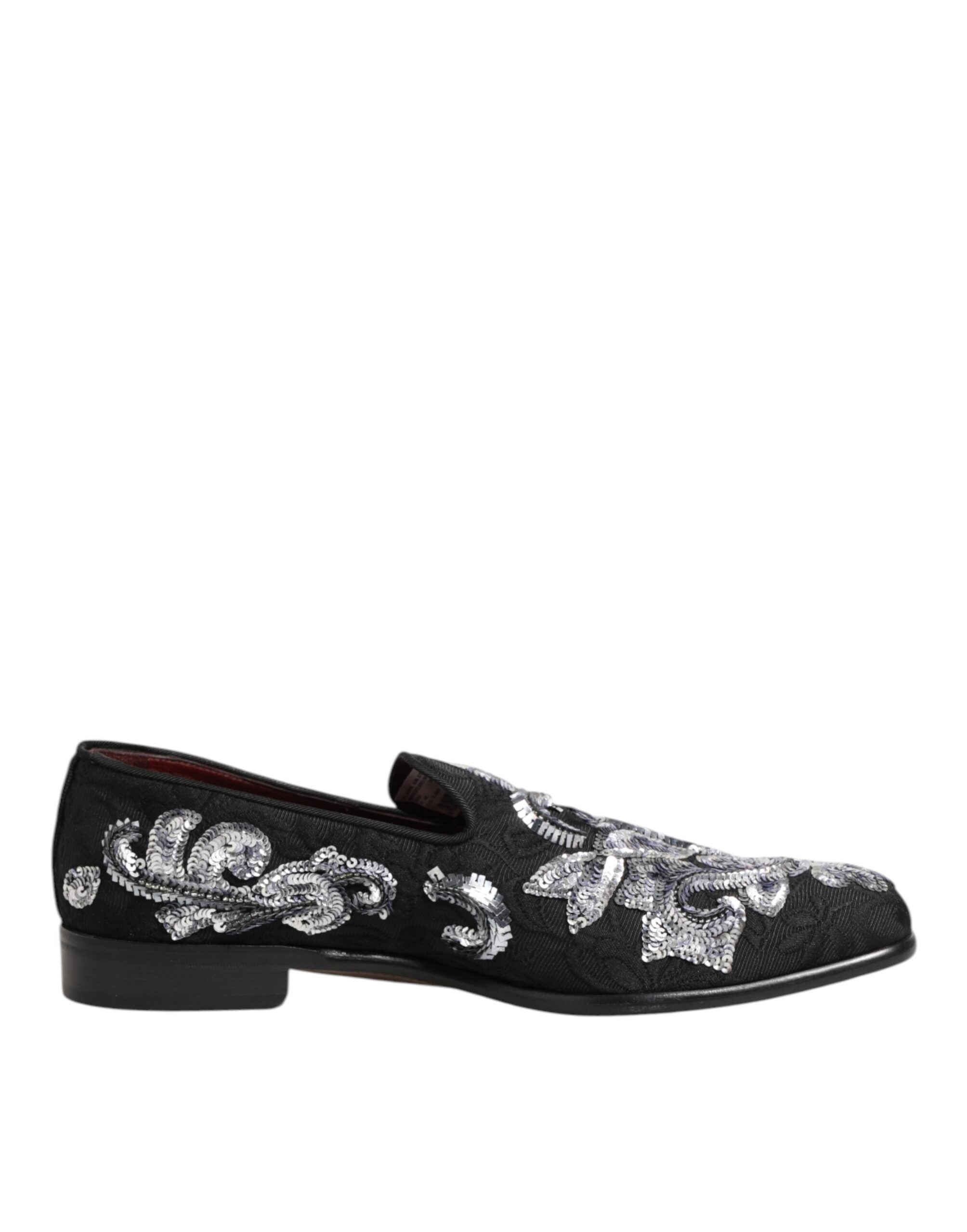 Dolce & Gabbana Black Silver Sequin Loafers Men's Dress Shoes