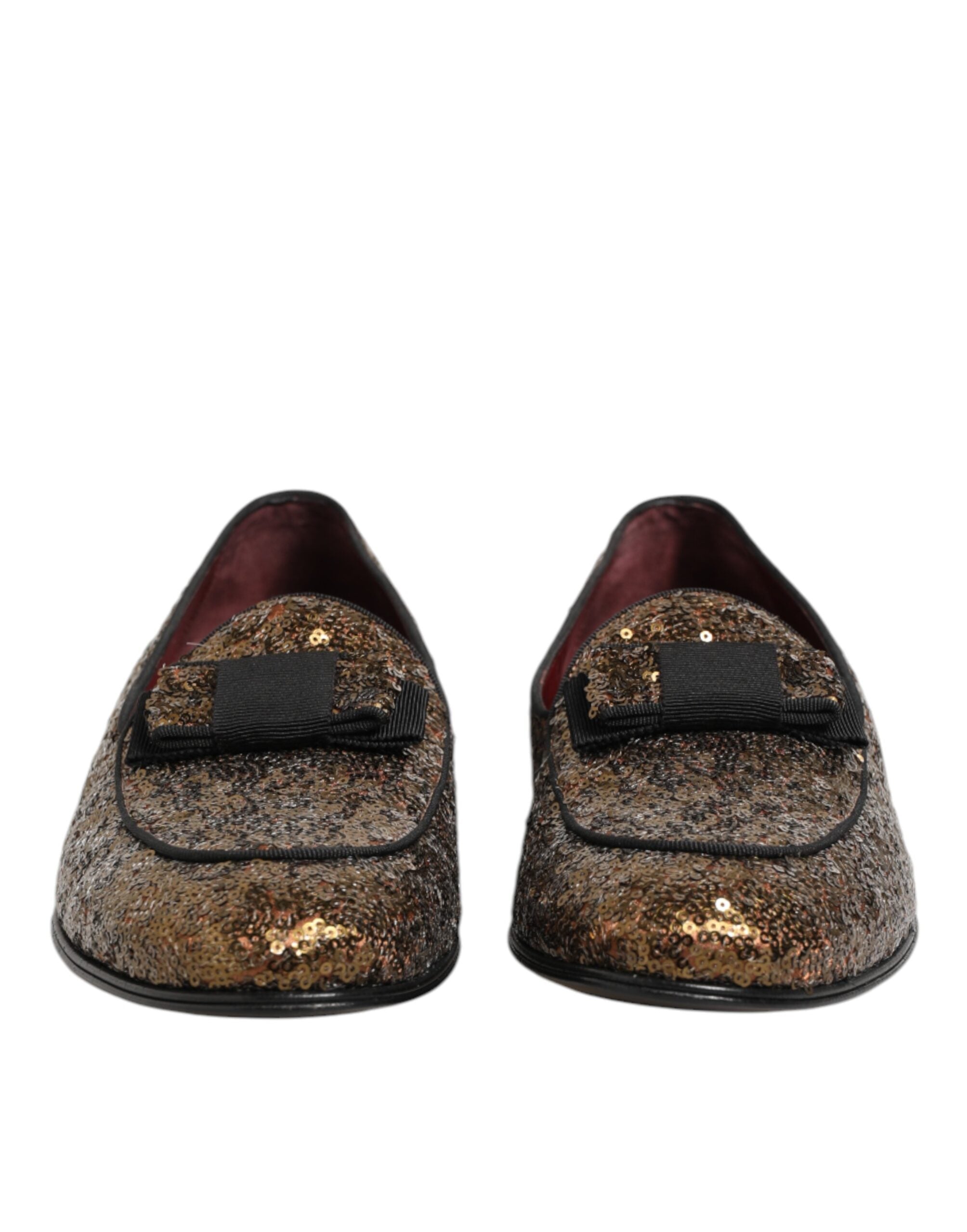 Dolce & Gabbana Gold Sequin Slip On Loafers Men's Dress Shoes