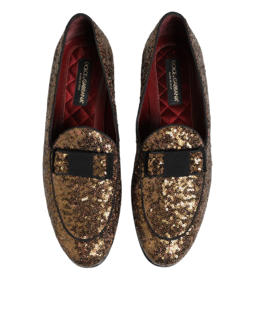 Dolce & Gabbana Gold Sequin Slip On Loafers Men's Dress Shoes