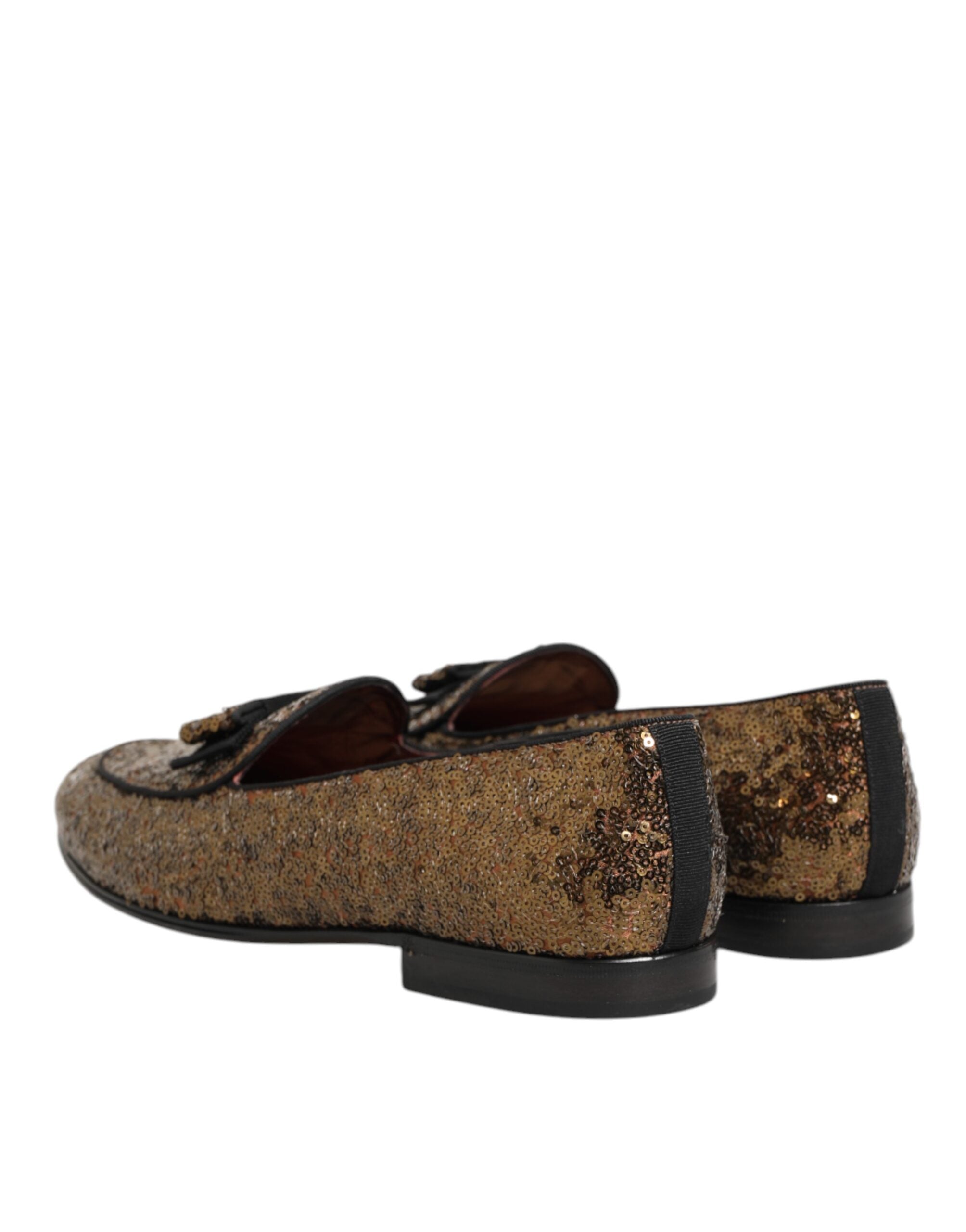 Dolce & Gabbana Gold Sequin Slip On Loafers Men's Dress Shoes
