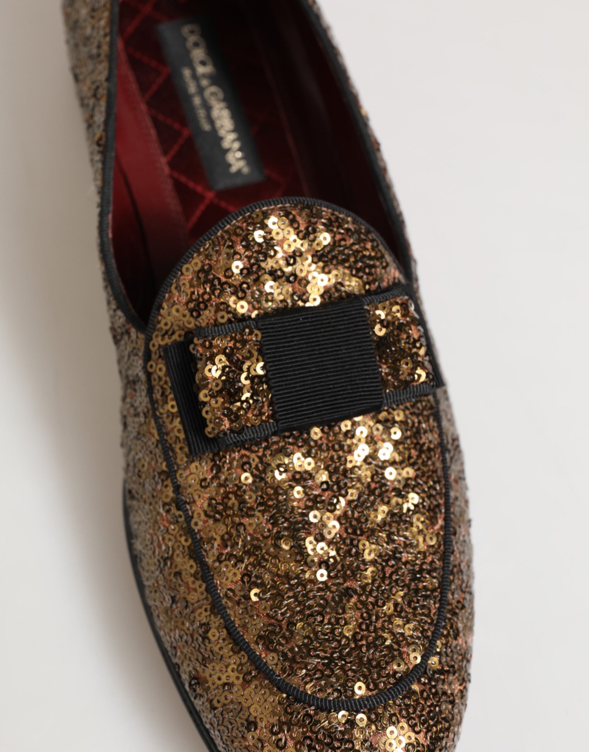 Dolce & Gabbana Gold Pailletten Slip On Loafers Männer Kleid Schuhe