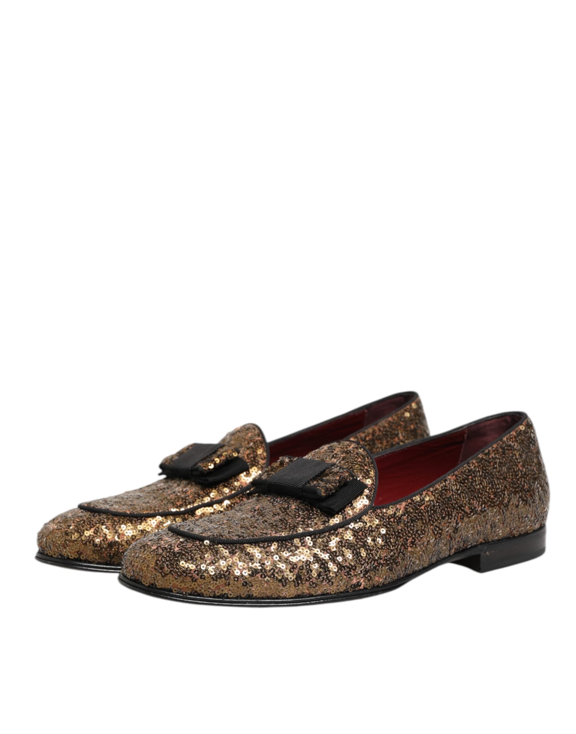 Dolce & Gabbana Gold Sequin Slip On Loafers Men's Dress Shoes