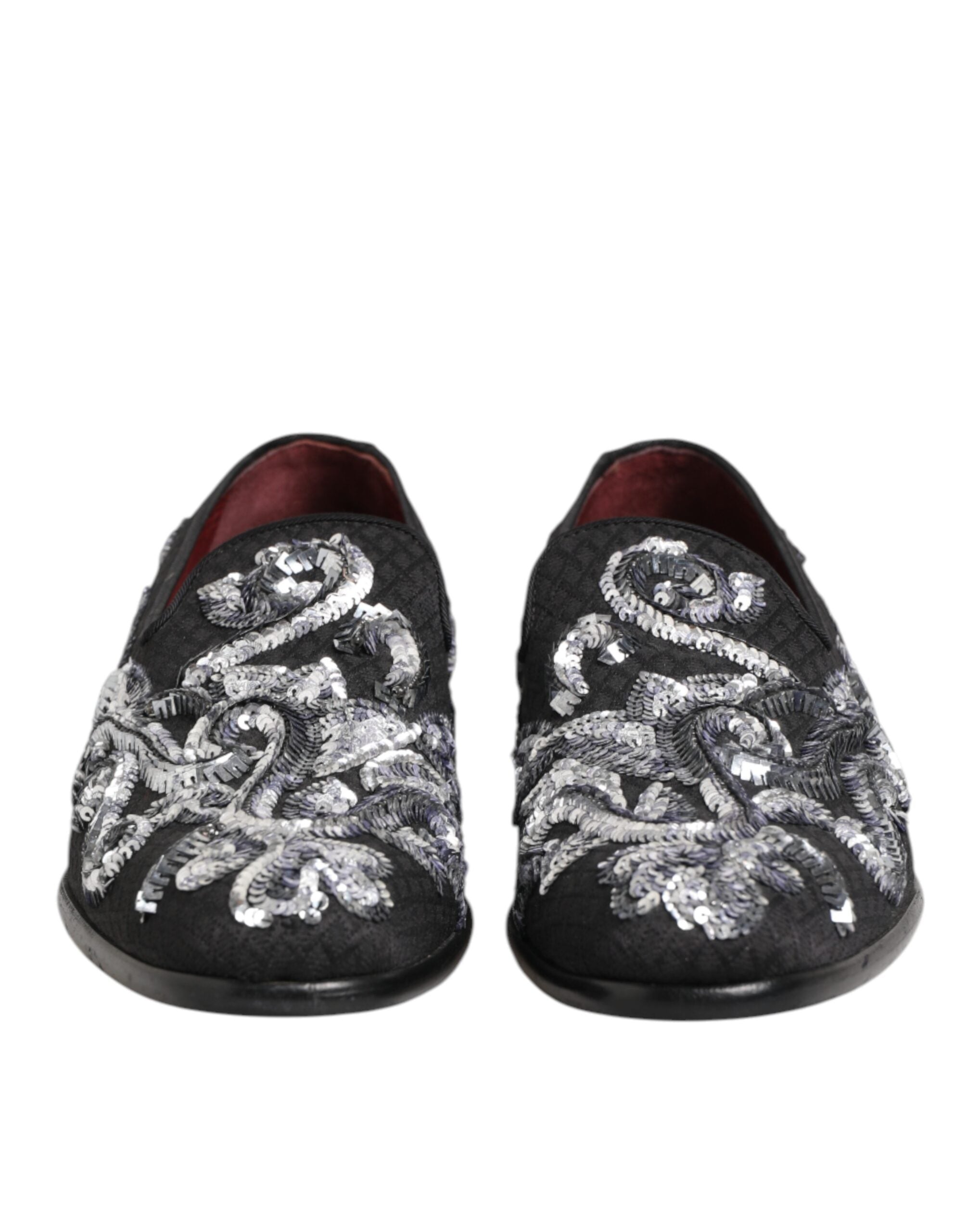 Dolce & Gabbana Black Silver Sequin Loafers Men's Dress Shoes