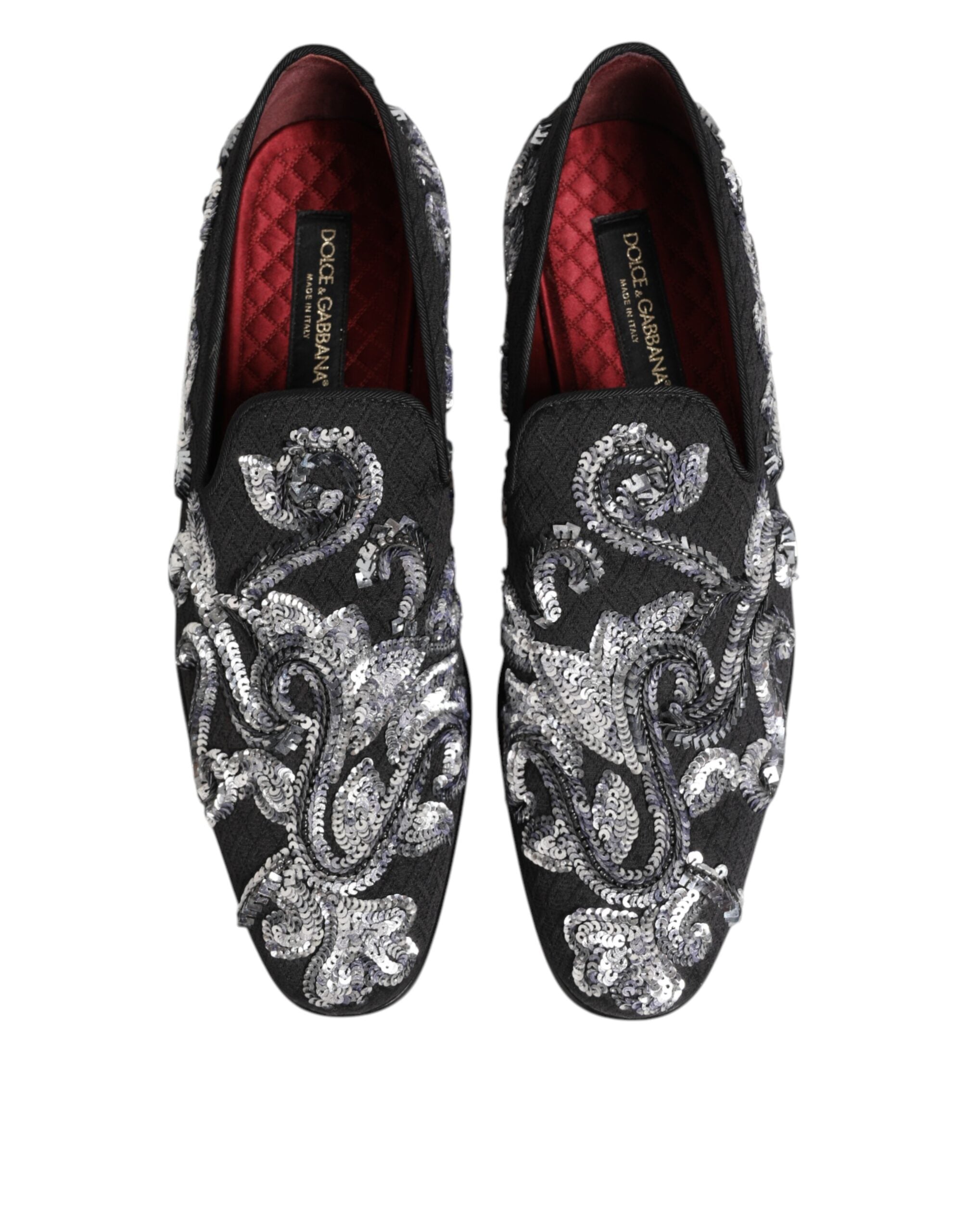 Dolce & Gabbana Black Silver Sequin Loafers Men's Dress Shoes