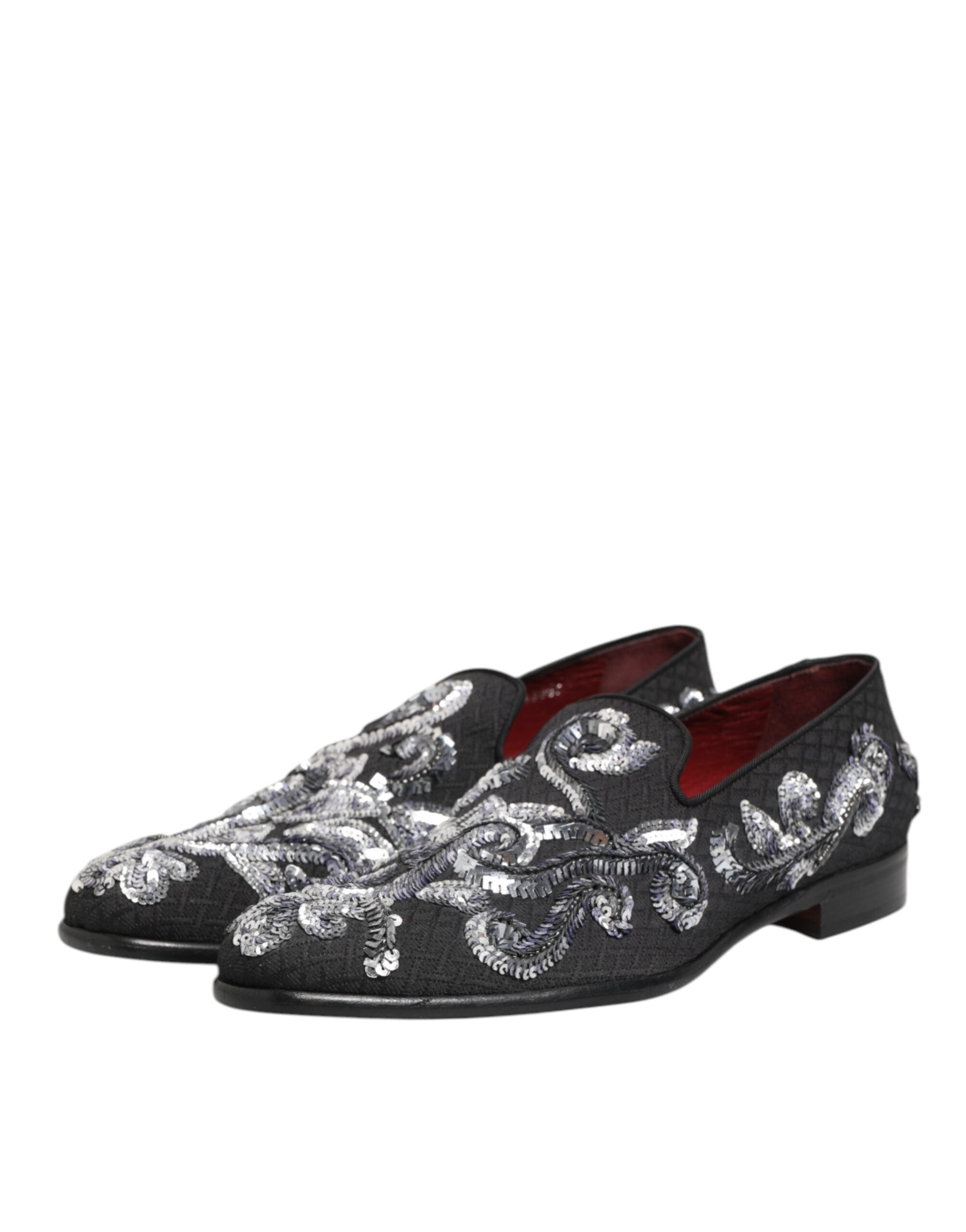 Dolce & Gabbana Black Silver Sequin Loafers Men's Dress Shoes