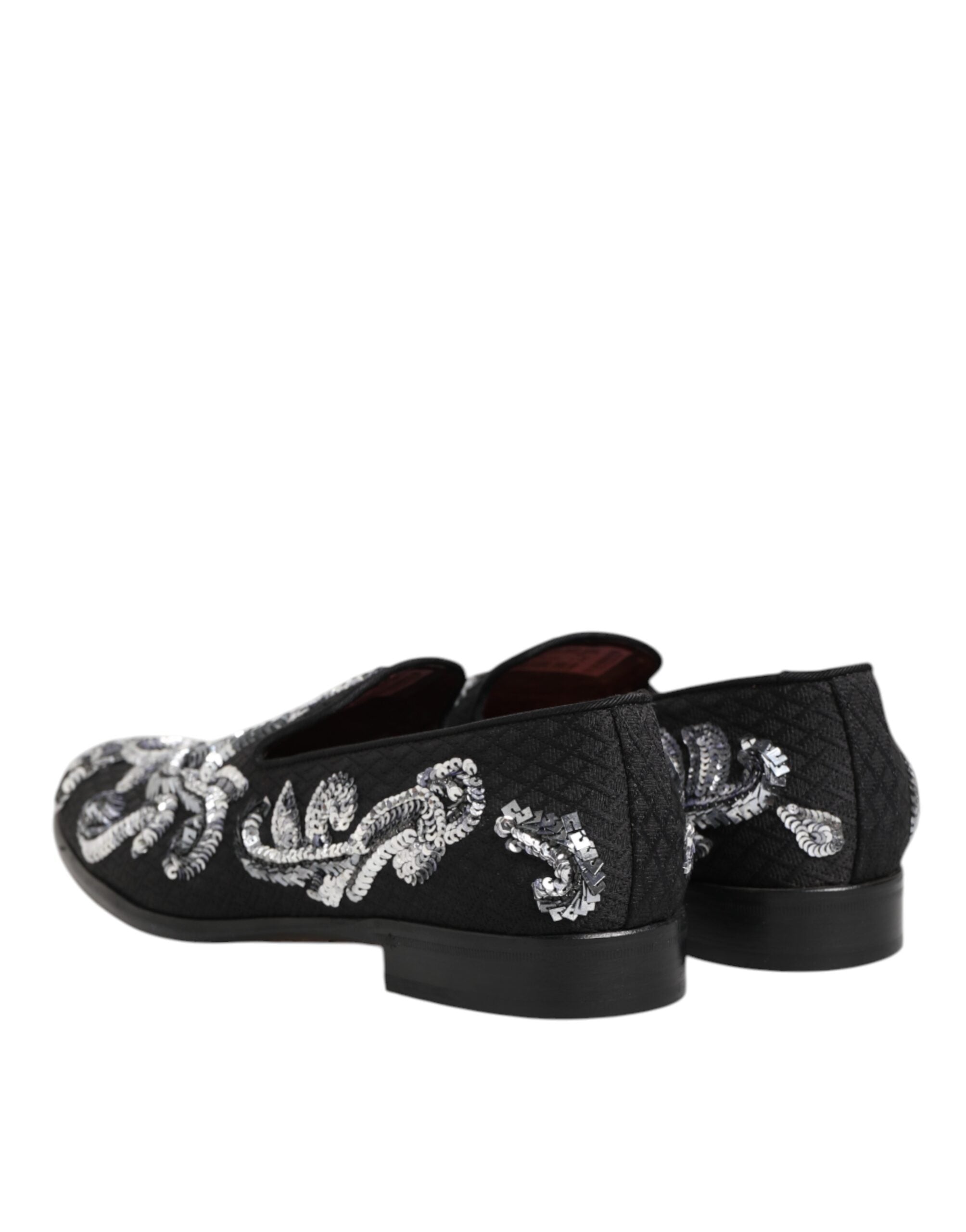 Dolce & Gabbana Black Silver Sequin Loafers Men's Dress Shoes