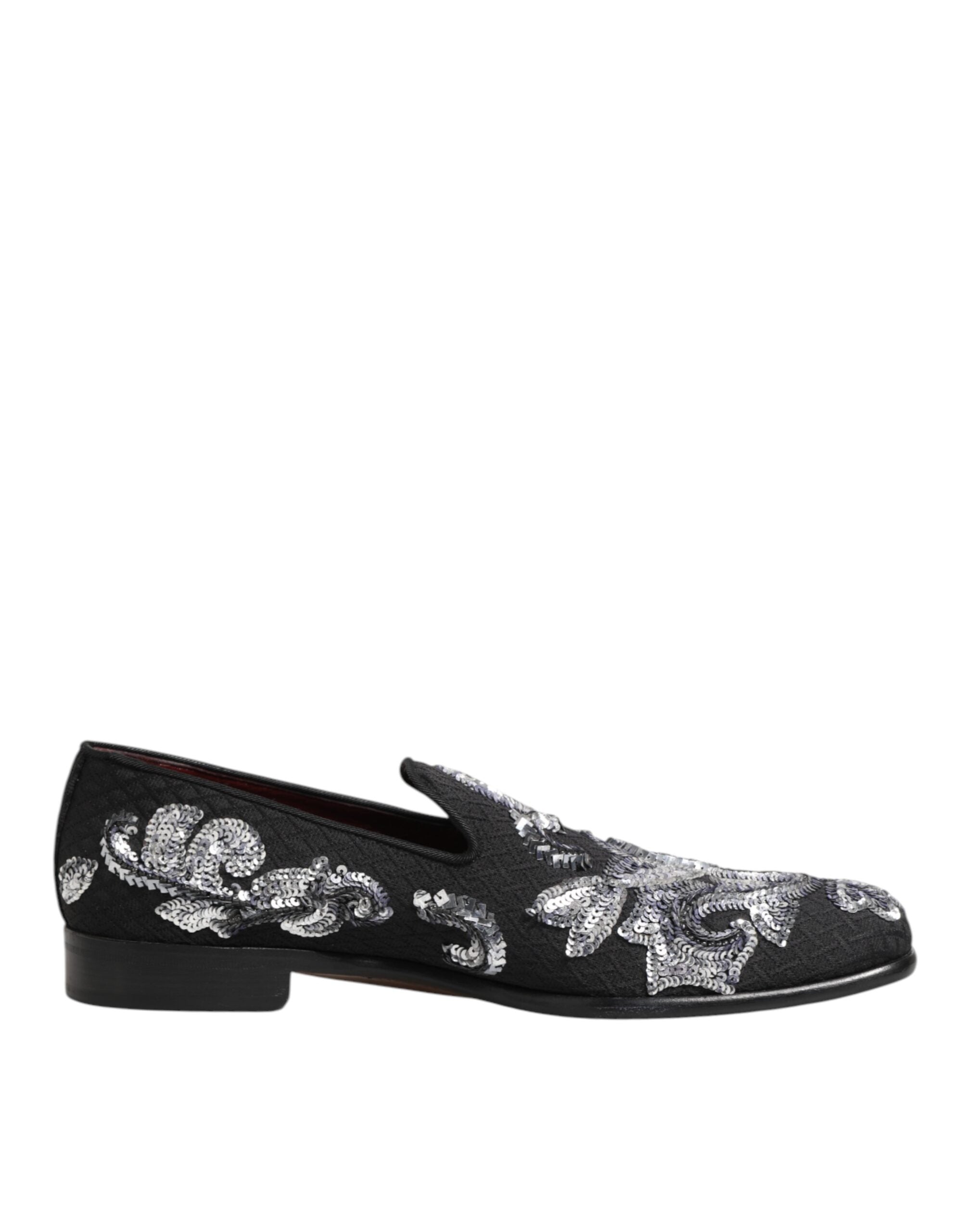 Dolce & Gabbana Black Silver Sequin Loafers Men's Dress Shoes