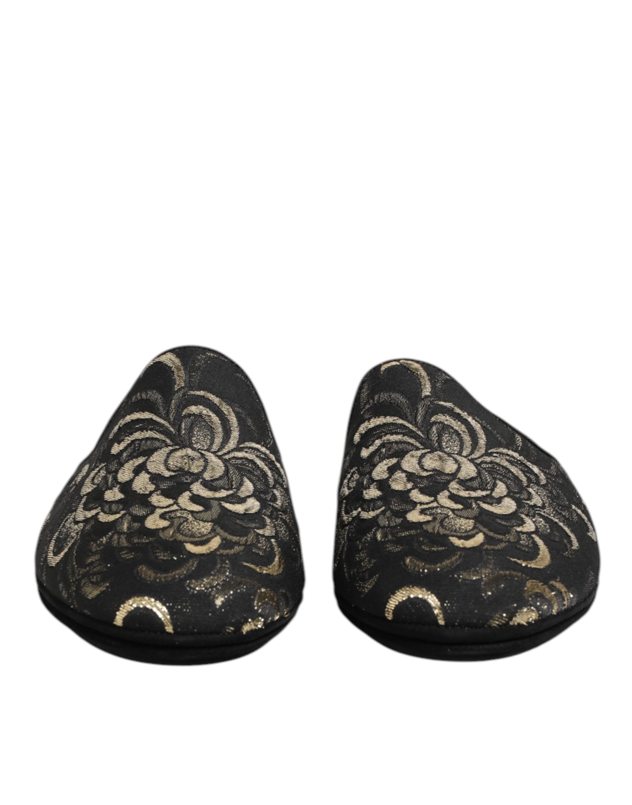 Dolce & Gabbana Schwarz Floral Jacquard Pantoffeln Schuhe