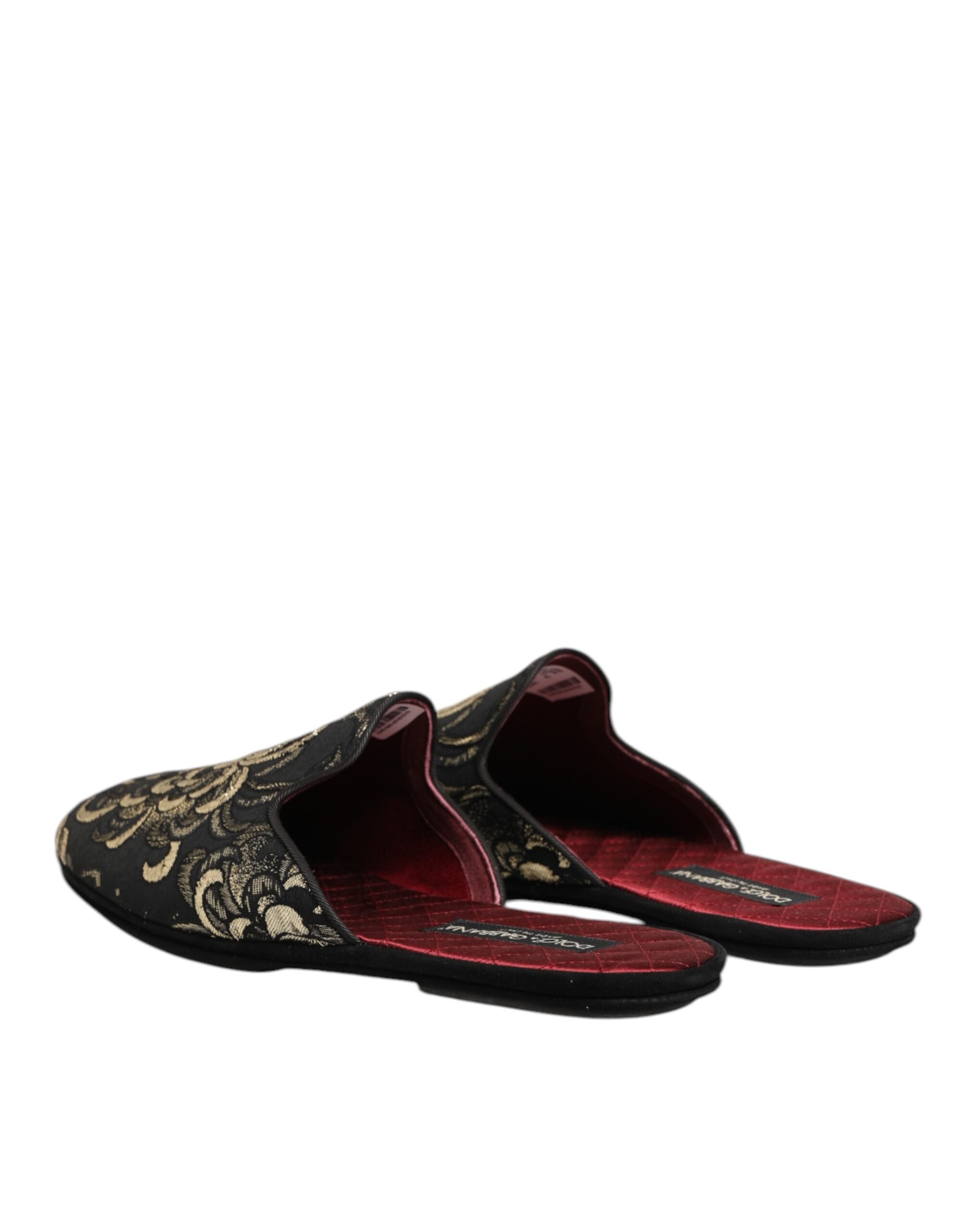 Dolce & Gabbana Schwarz Floral Jacquard Pantoffeln Schuhe